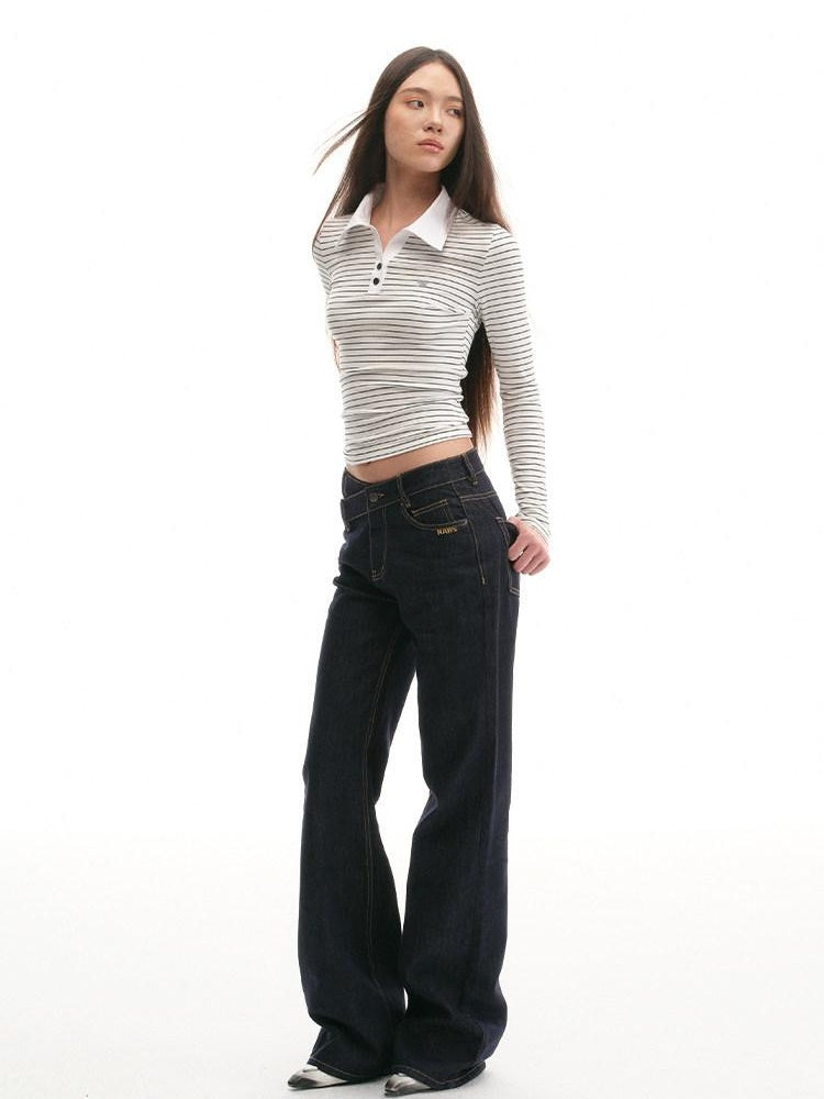 NAWSNOTAWEAR Soft 100 Percent Cotton Slim Henley Striped Vintage Women Long Sleeve T-Shirts