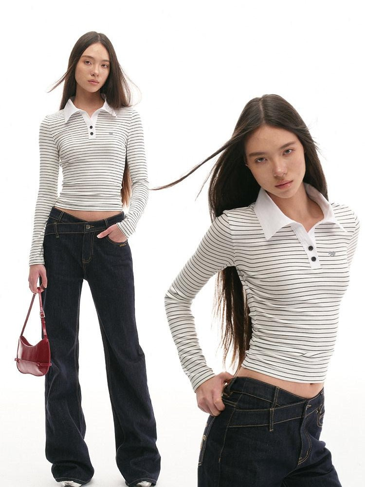 NAWSNOTAWEAR Soft 100 Percent Cotton Slim Henley Striped Vintage Women Long Sleeve T-Shirts