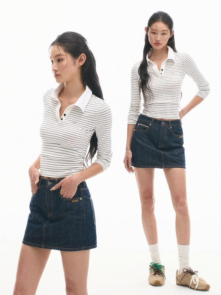 NAWSNOTAWEAR Soft 100 Percent Cotton Slim Henley Striped Vintage Women Long Sleeve T-Shirts