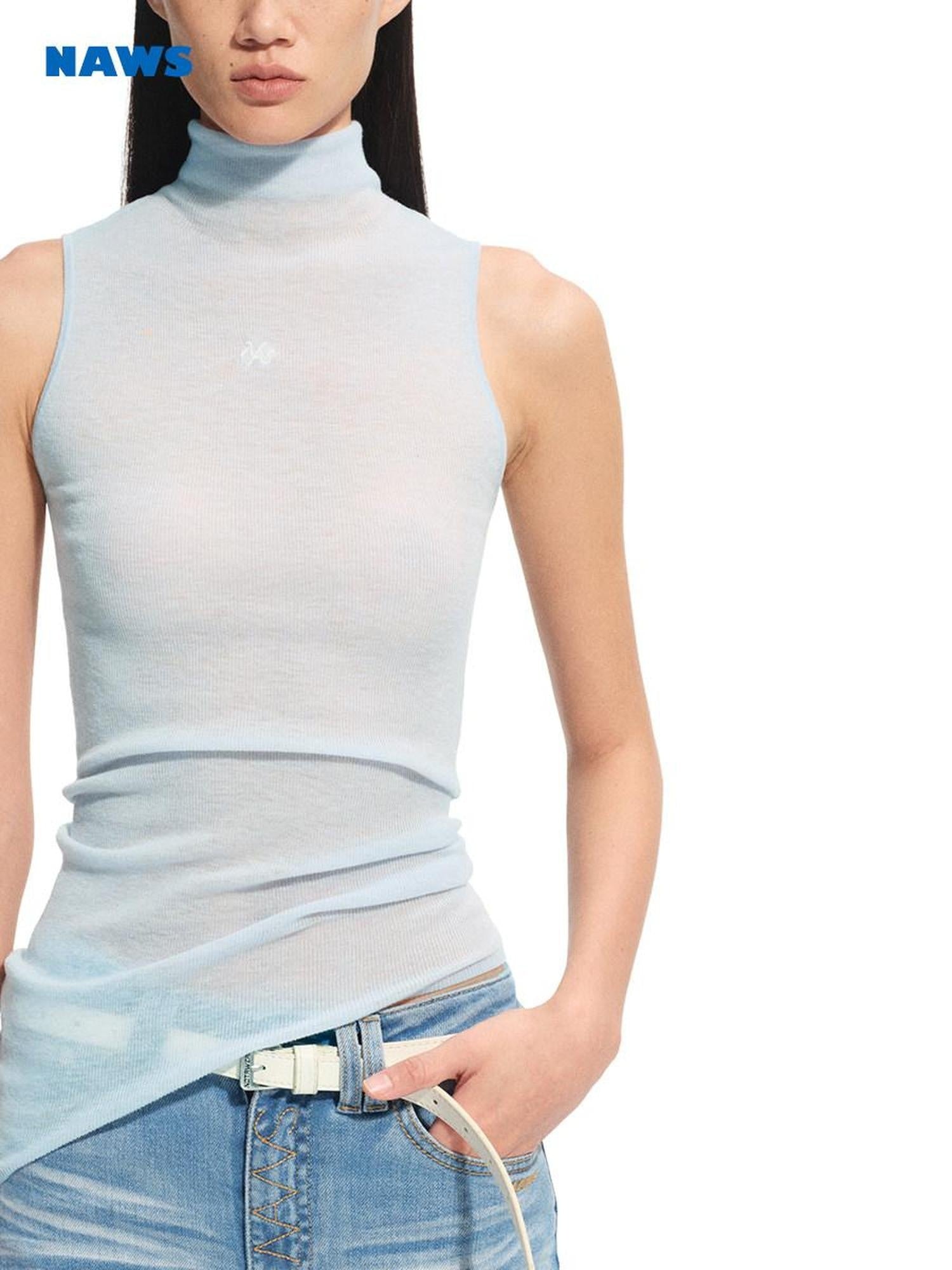 NAWSNOTAWEAR Soft 100 Percent Wool Lightweight Casual Slim Fit Stand Collar Button Tank Tops