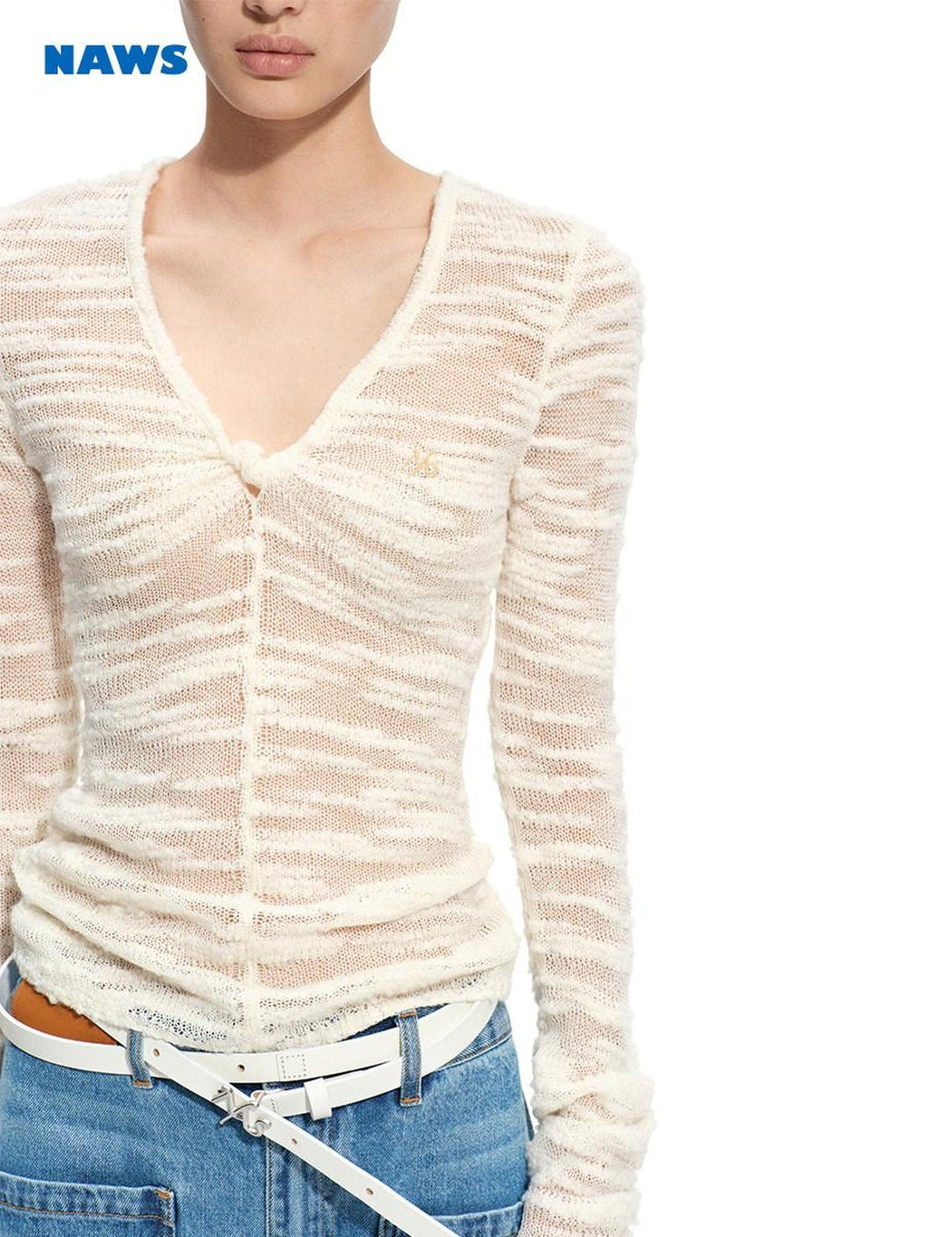 NAWSNOTAWEAR Soft 100% Wool Slim Fit V-neck Cardigan Women Ivory Long Sleeve T-Shirts