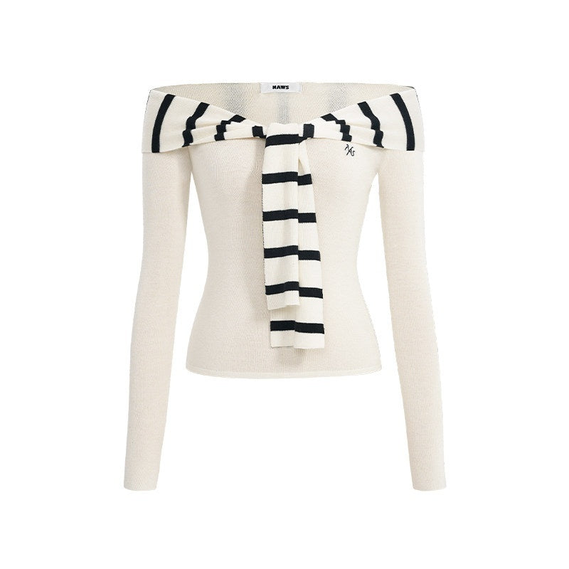 NAWSNOTAWEAR_Soft_Acrylic_Striped_Patchwork_Slim_Fit_Boatneck_Women_Off_Shoulder_Crop_Tops_MISSTT