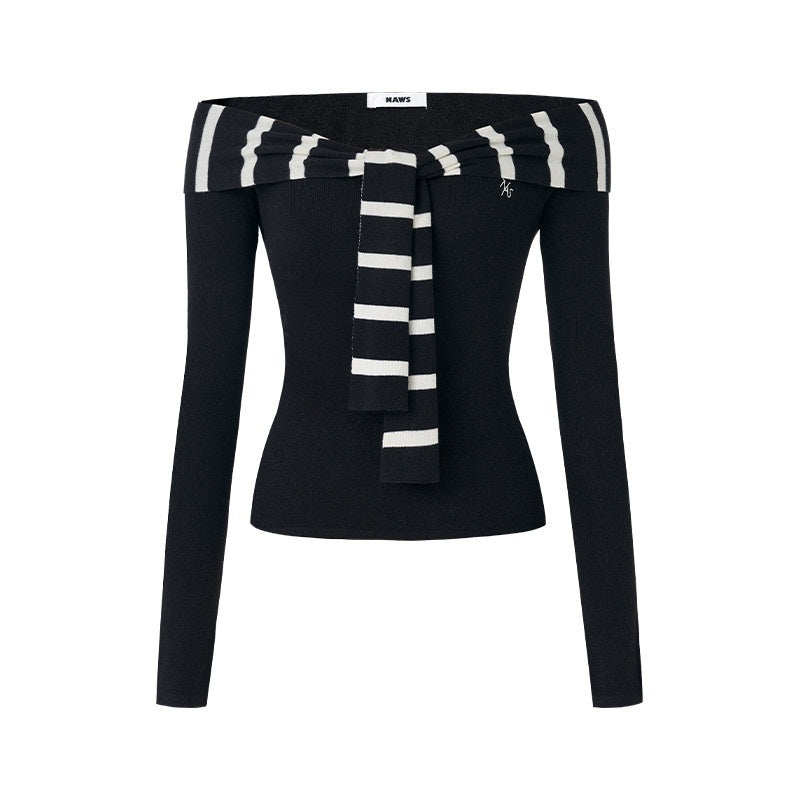 NAWSNOTAWEAR_Soft_Acrylic_Striped_Patchwork_Slim_Fit_Boatneck_Women_Off_Shoulder_Crop_Tops_MISSTT