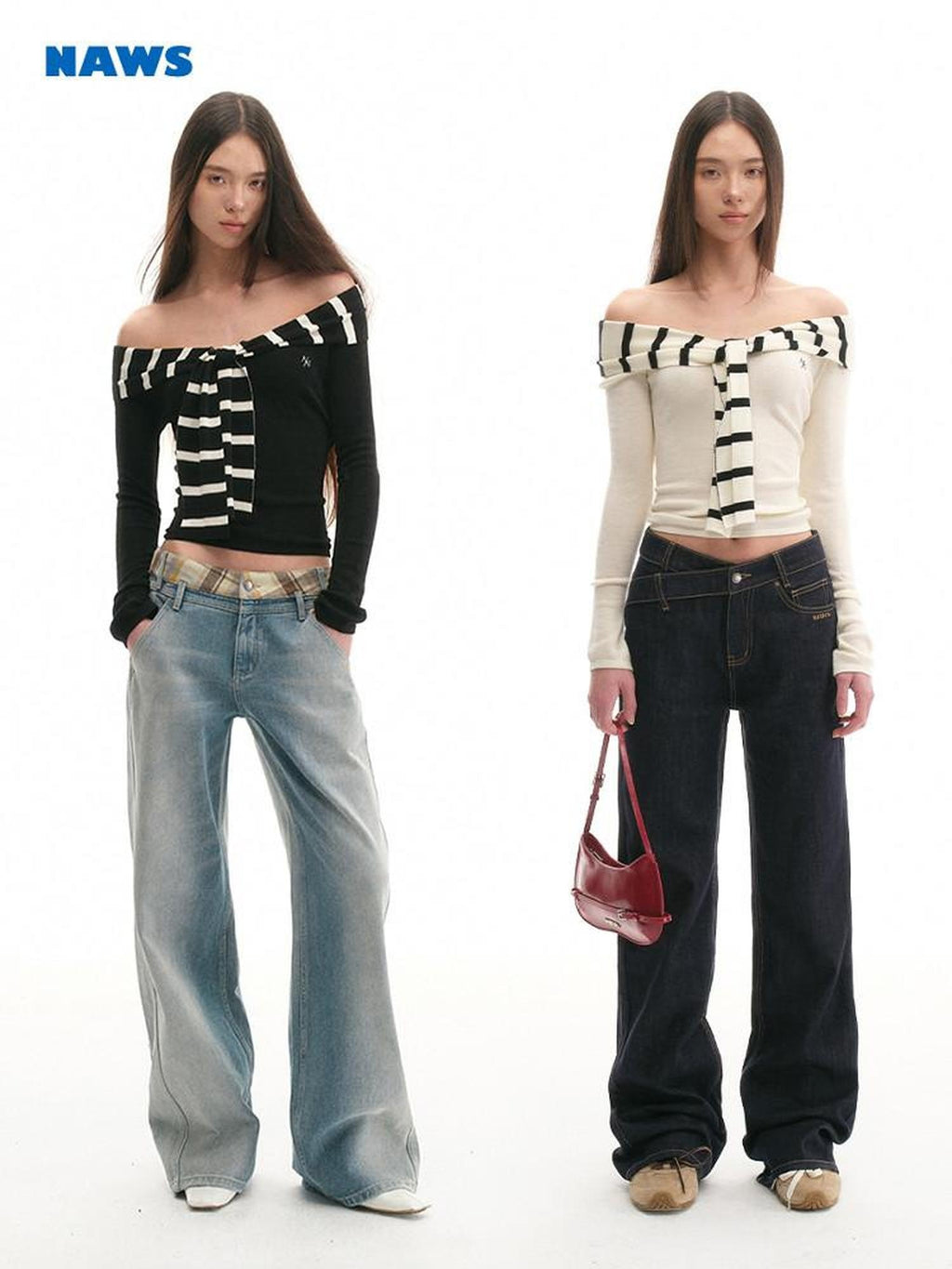 NAWSNOTAWEAR Soft Acrylic Striped Patchwork Slim Fit Boatneck Women Off Shoulder Crop Tops