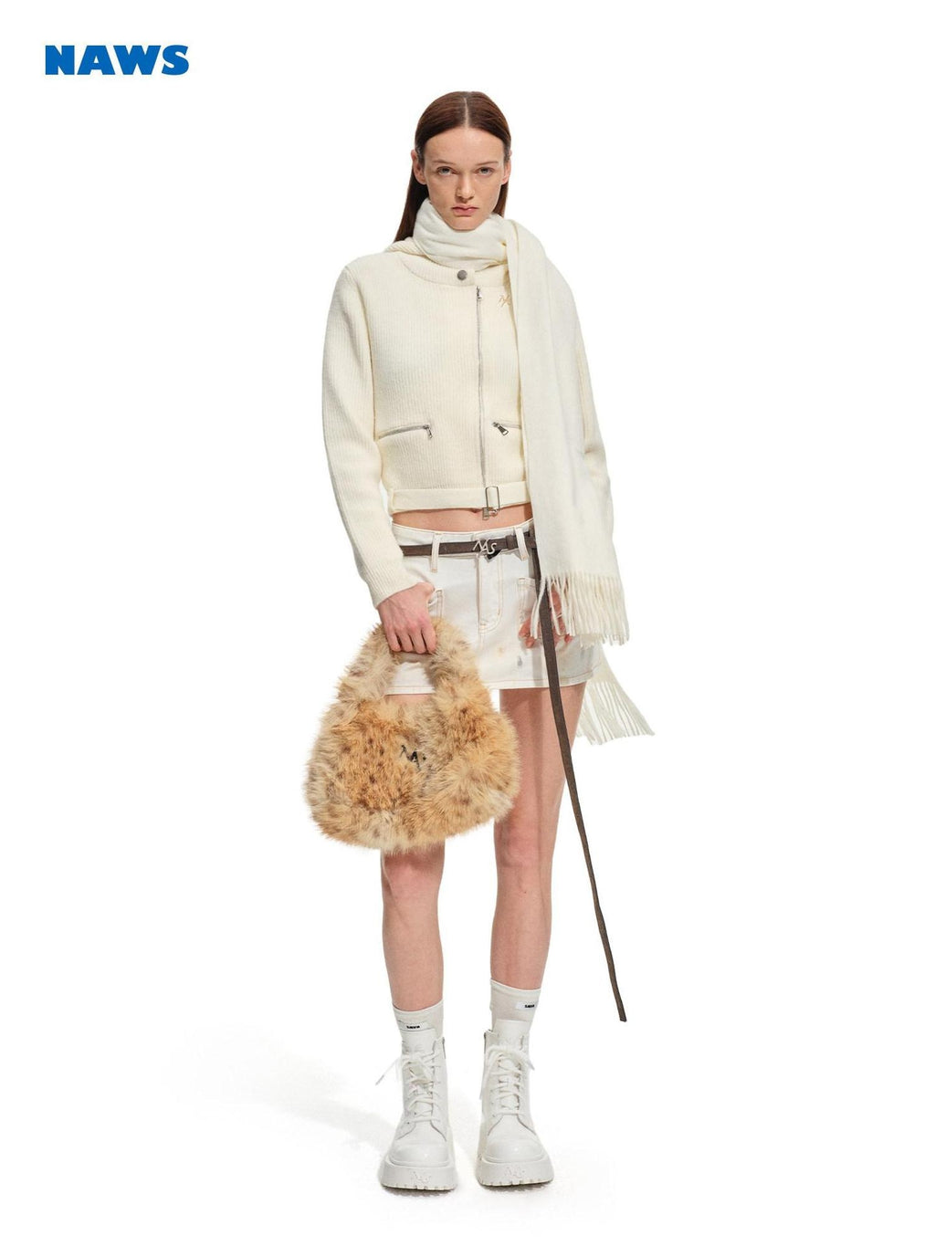 NAWSNOTAWEAR Soft Acrylic Wool Blend Open Front Long Sleeve Women Ivory Cardigan Short Coat