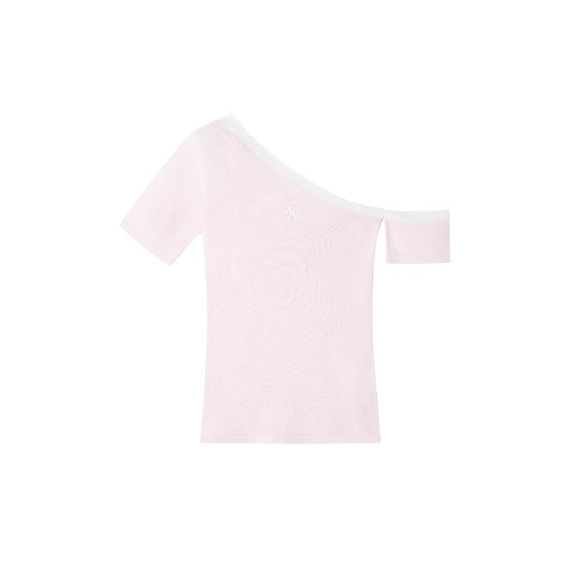 NAWSNOTAWEAR_Soft_Breathable_Minimal_Slim_Contrast_Slant_Neck_Logo_Off_Shoulder_Crop_Tops_MISSTT