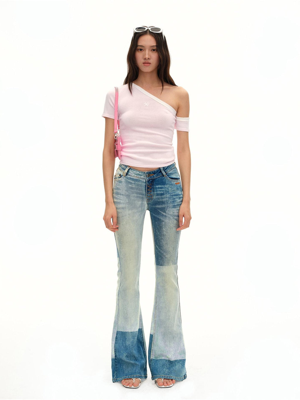 NAWSNOTAWEAR Soft Breathable Minimal Slim Contrast Slant Neck Logo Off Shoulder Crop Tops