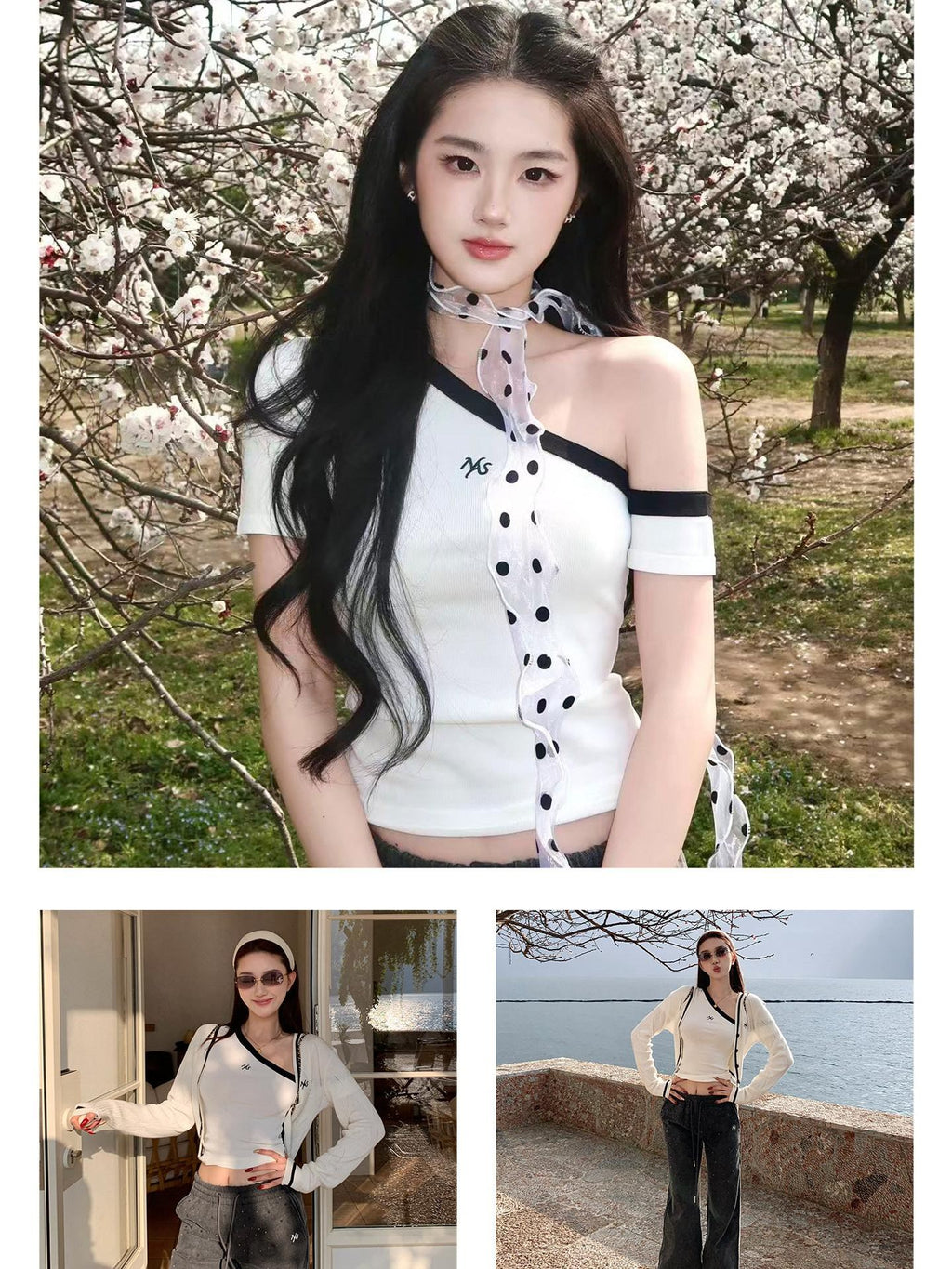 NAWSNOTAWEAR Soft Breathable Minimal Slim Contrast Slant Neck Logo Off Shoulder Crop Tops