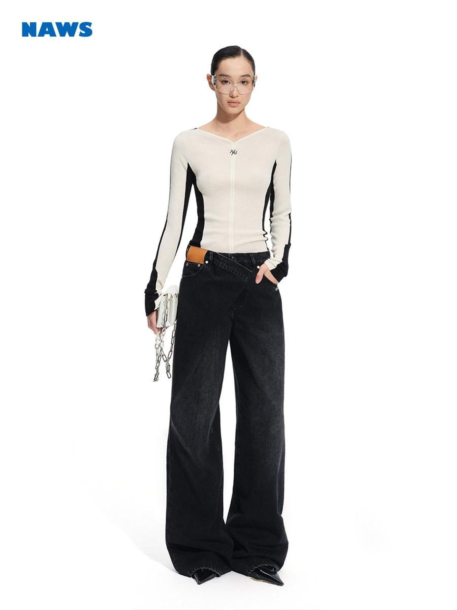 NAWSNOTAWEAR Soft Cashmere Blend Slim Fit Colorblock V-neck Women Longsleeve Cardigans