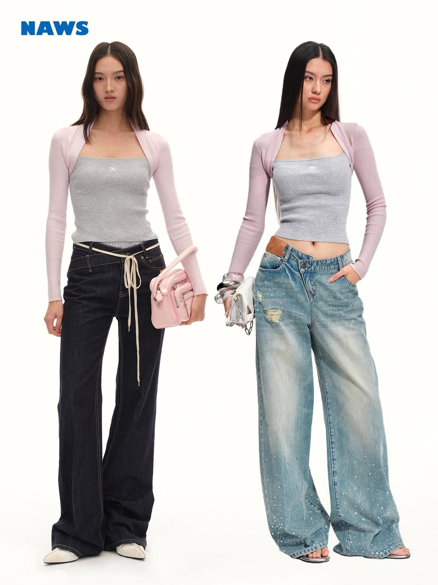 NAWSNOTAWEAR Soft Casual Slim Fit Faux Layered Knit Pullover Floating Pink Sweaters