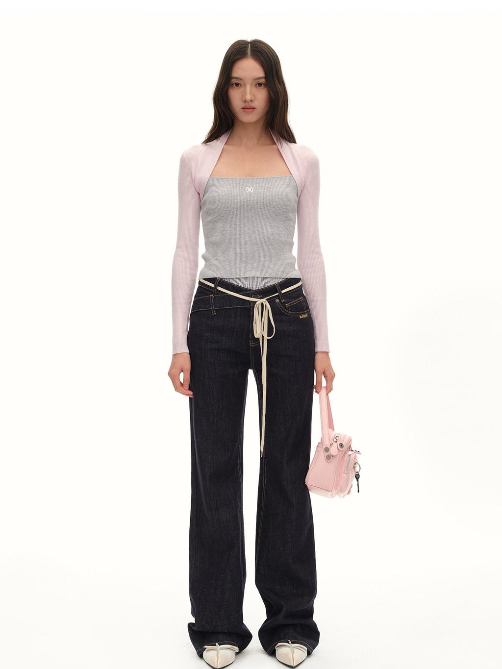 NAWSNOTAWEAR Soft Casual Slim Fit Faux Layered Knit Pullover Floating Pink Sweaters