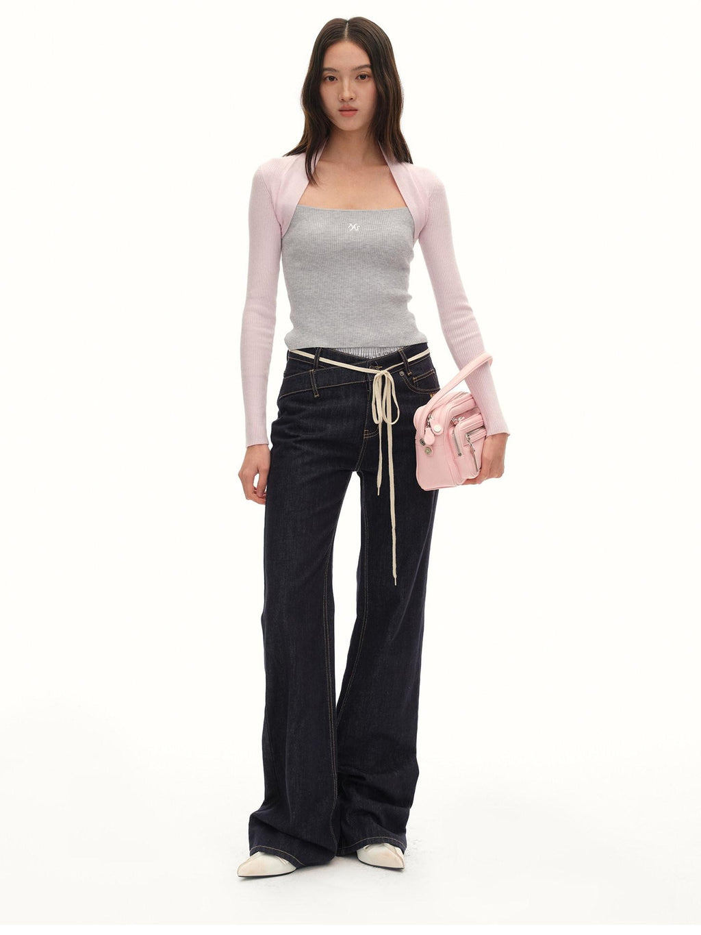 NAWSNOTAWEAR Soft Casual Slim Fit Faux Layered Knit Pullover Floating Pink Sweaters