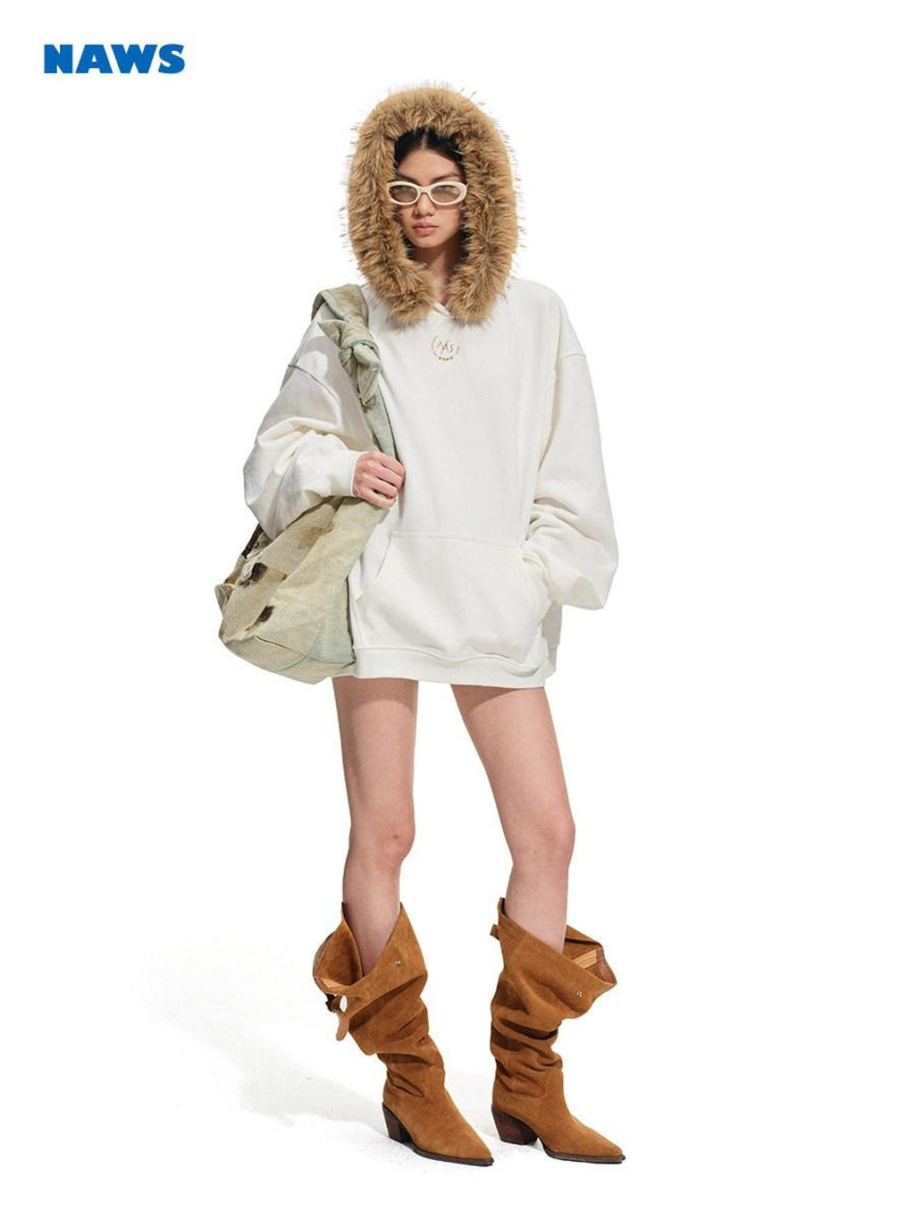 NAWSNOTAWEAR Soft Cotton Blend Loose Fit Women Commuter White Longsleeve Hoodie