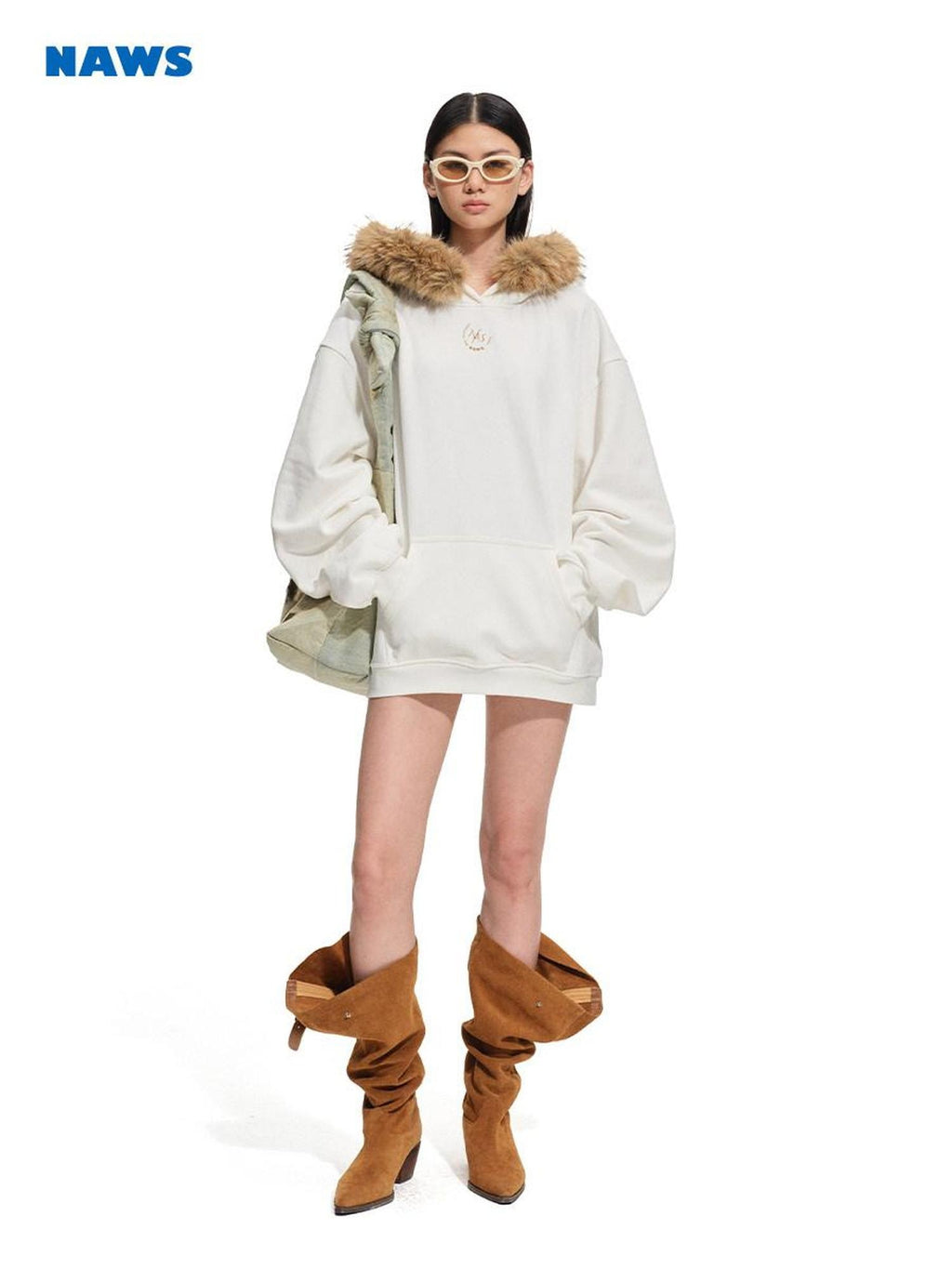 NAWSNOTAWEAR Soft Cotton Blend Loose Fit Women Commuter White Longsleeve Hoodie