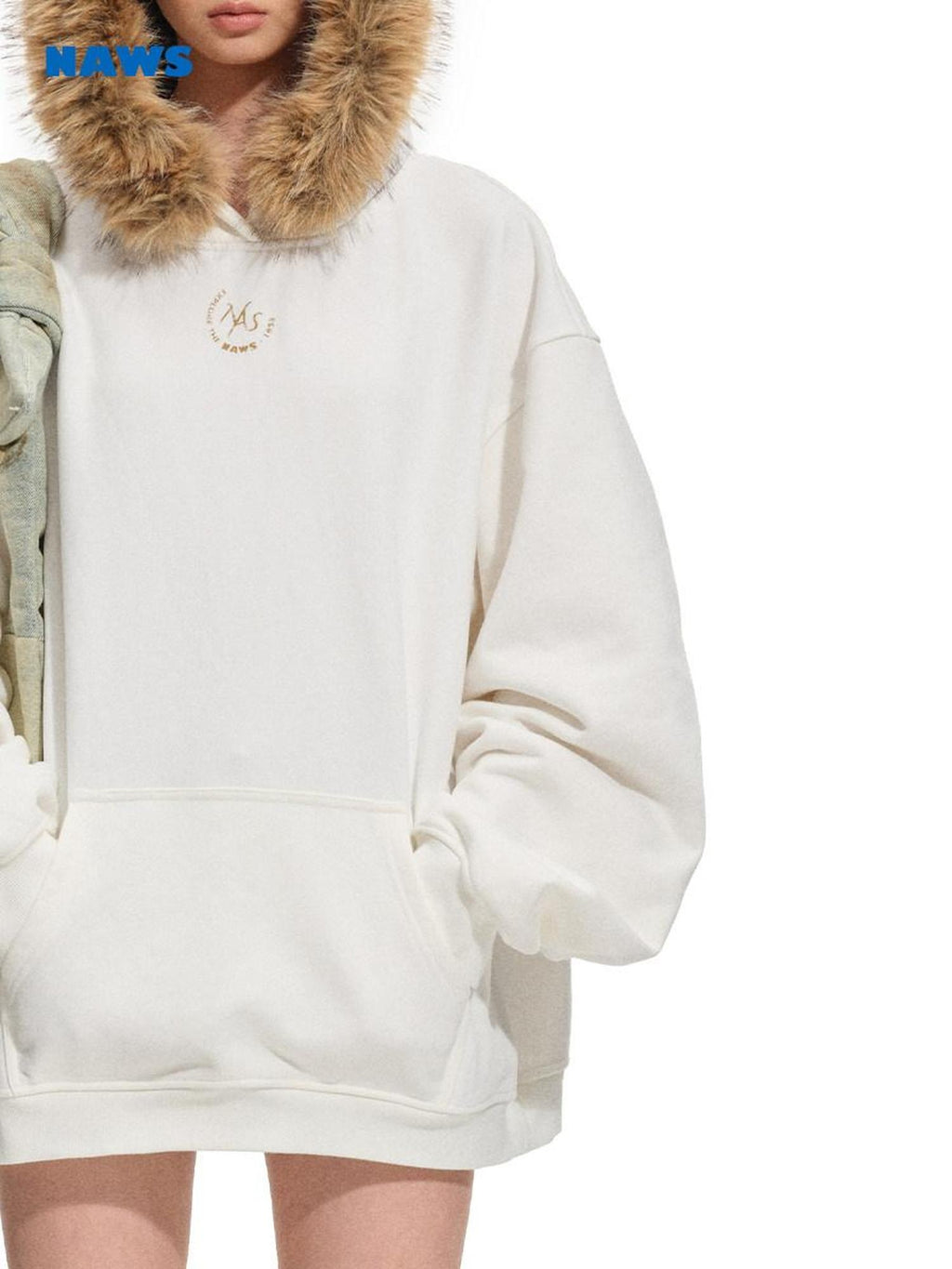 NAWSNOTAWEAR Soft Cotton Blend Loose Fit Women Commuter White Longsleeve Hoodie