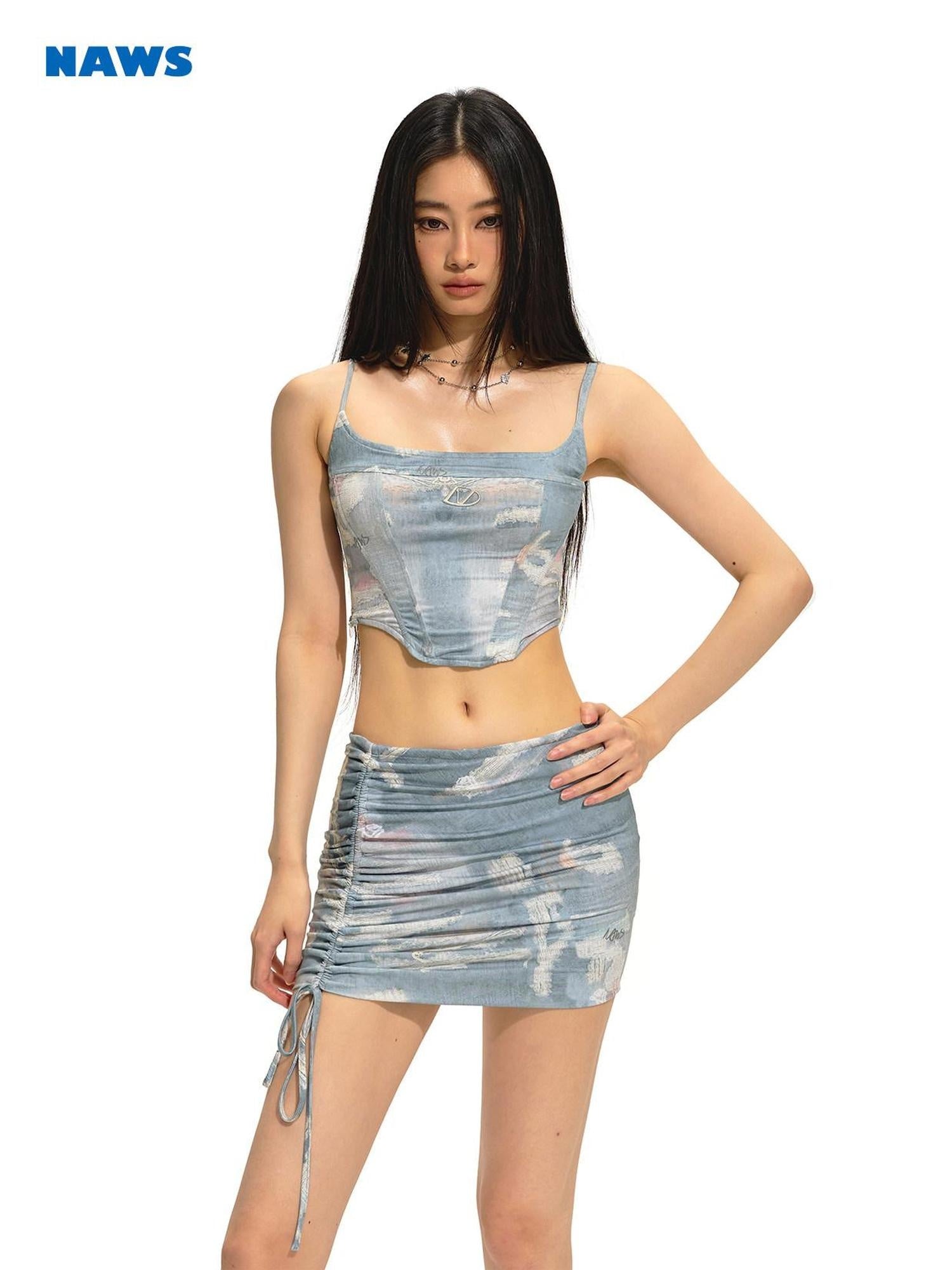 NAWSNOTAWEAR Soft Cotton Dreamy Blue Camisole A Line Skirt Women Top & Skirt Sets