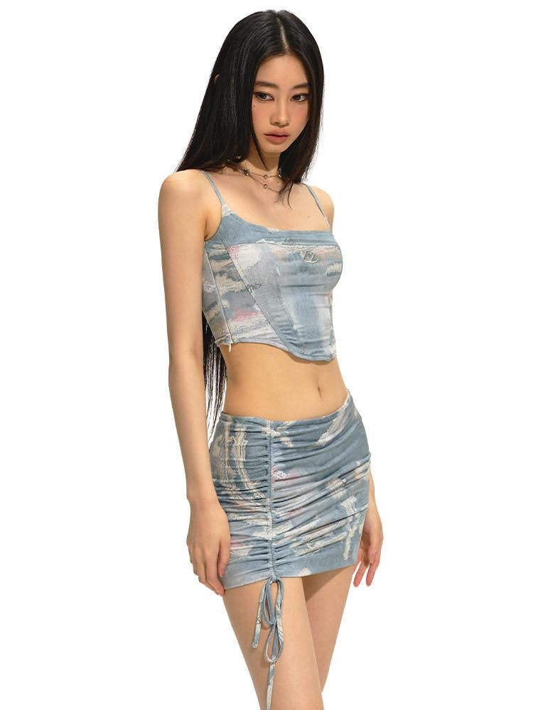 NAWSNOTAWEAR Soft Cotton Dreamy Blue Camisole A Line Skirt Women Top & Skirt Sets