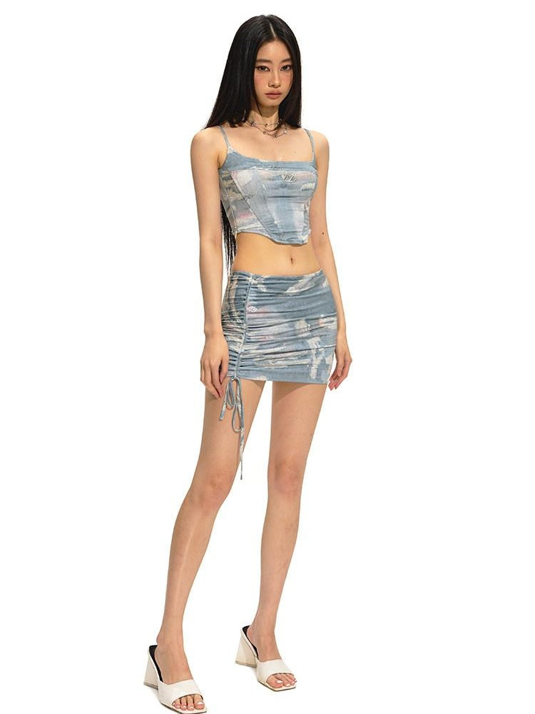 NAWSNOTAWEAR Soft Cotton Dreamy Blue Camisole A Line Skirt Women Top & Skirt Sets