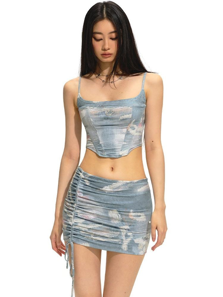 NAWSNOTAWEAR Soft Cotton Dreamy Blue Camisole A Line Skirt Women Top & Skirt Sets