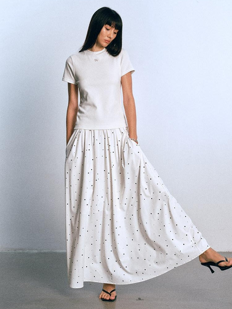 NAWSNOTAWEAR Soft Cotton Knit Faux Layer T Shirt Natural Waist Casual Women Maxi Dresses