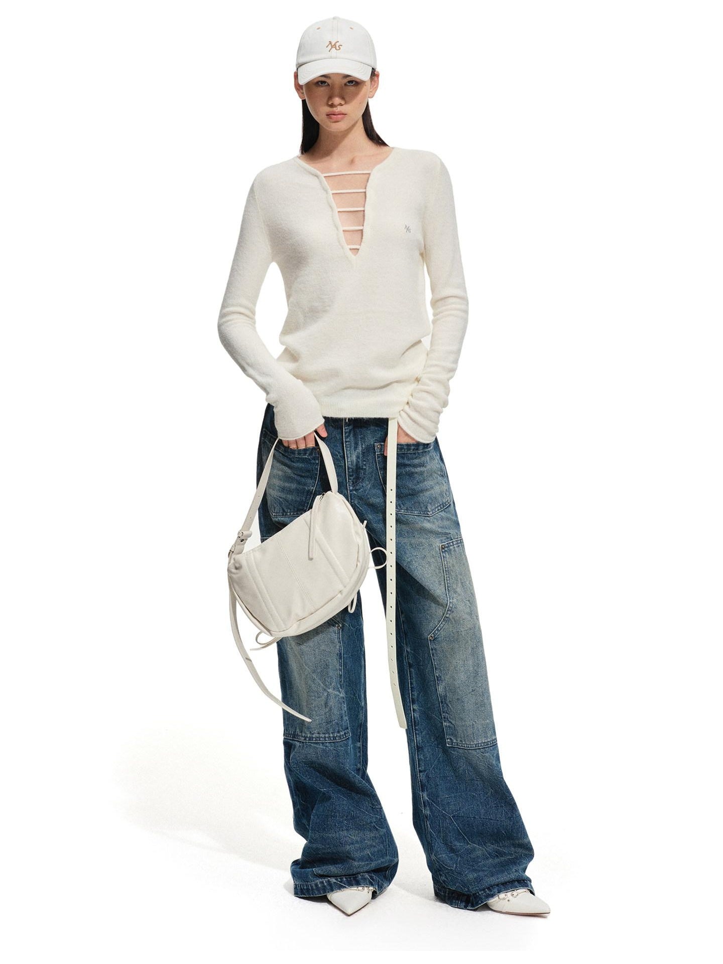 NAWSNOTAWEAR Soft Cotton Natural Waist Vintage Zip Fly Women Blue Wide Leg Jeans