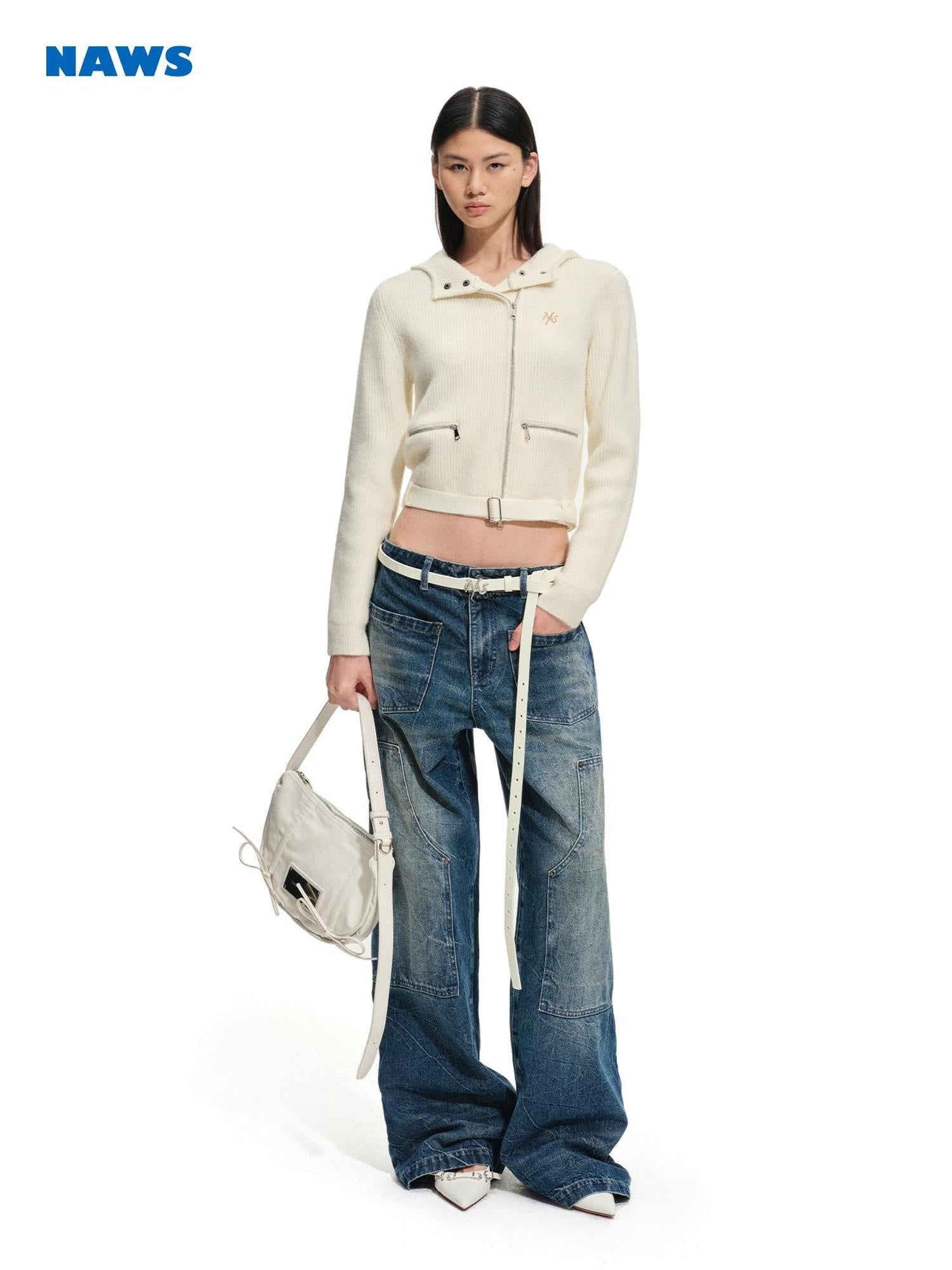 NAWSNOTAWEAR Soft Cotton Natural Waist Vintage Zip Fly Women Blue Wide Leg Jeans