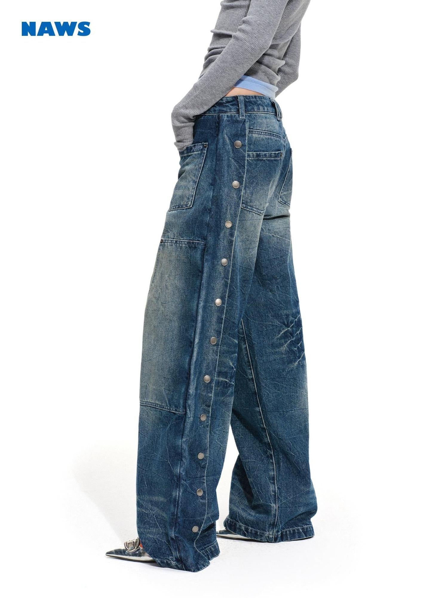 NAWSNOTAWEAR Soft Cotton Natural Waist Vintage Zip Fly Women Blue Wide Leg Jeans