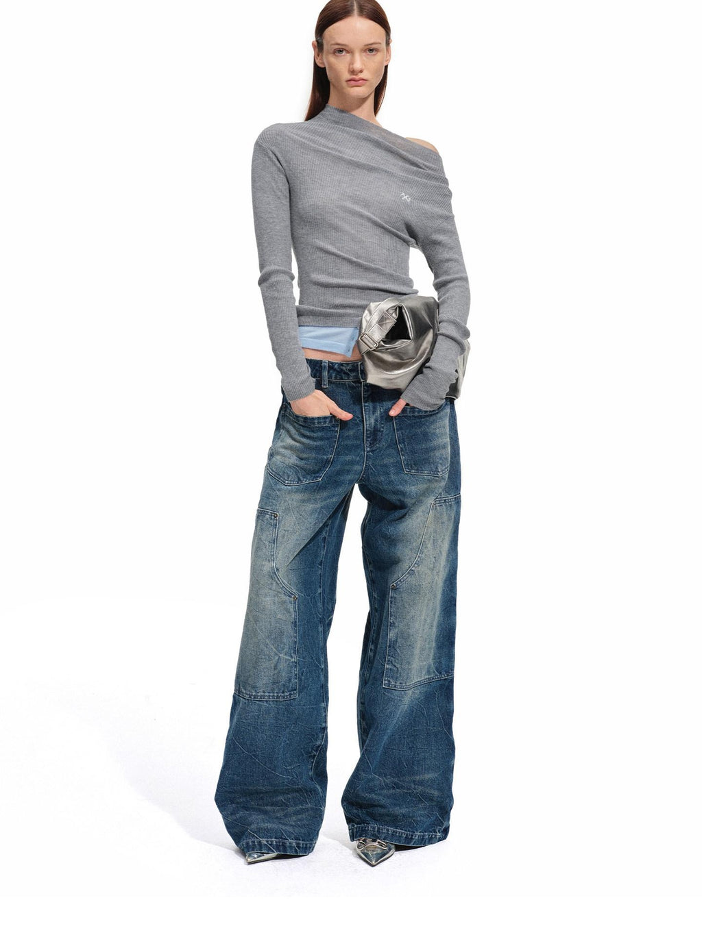 NAWSNOTAWEAR Soft Cotton Natural Waist Vintage Zip Fly Women Blue Wide Leg Jeans