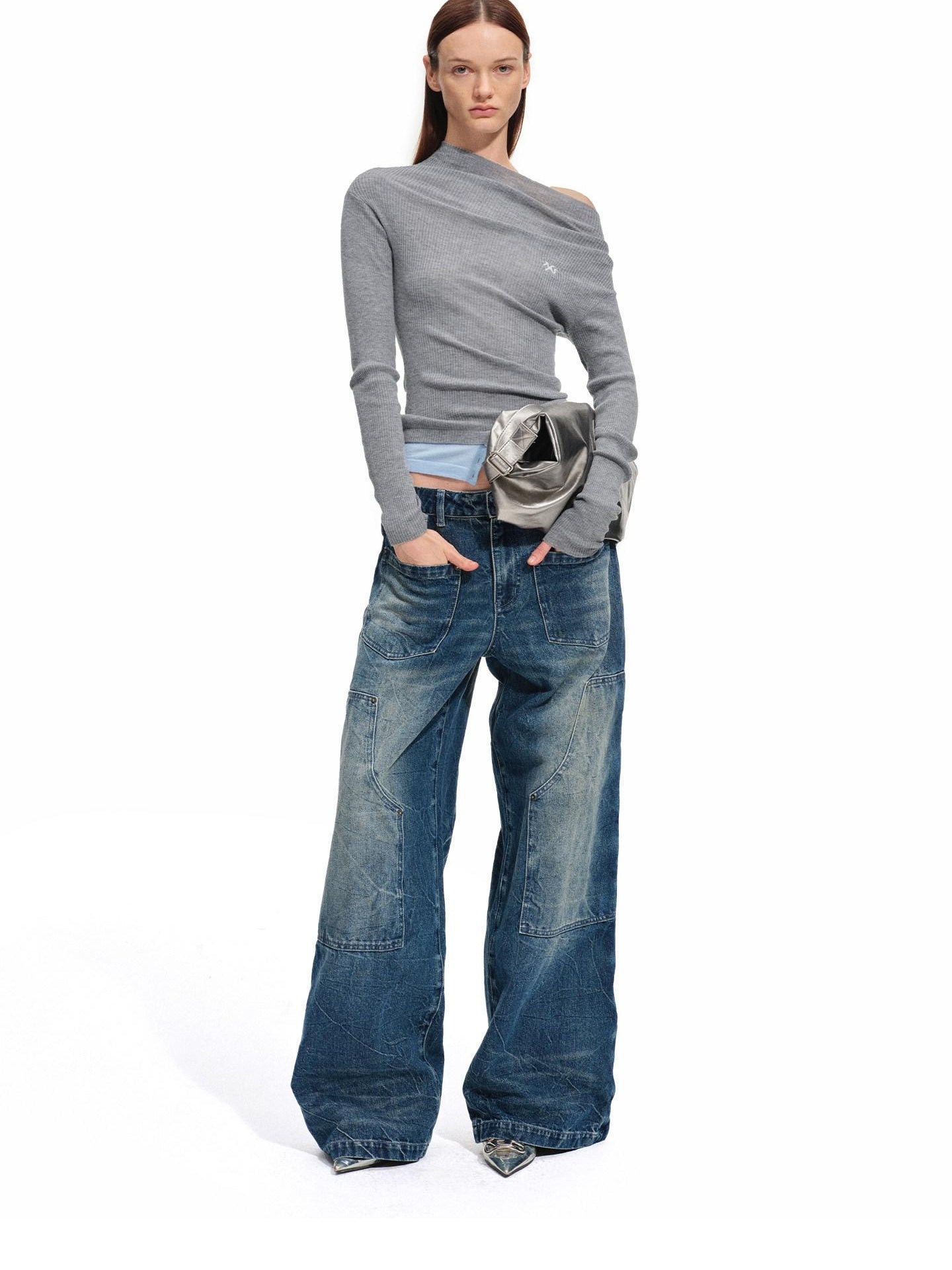 NAWSNOTAWEAR Soft Cotton Natural Waist Vintage Zip Fly Women Blue Wide Leg Jeans