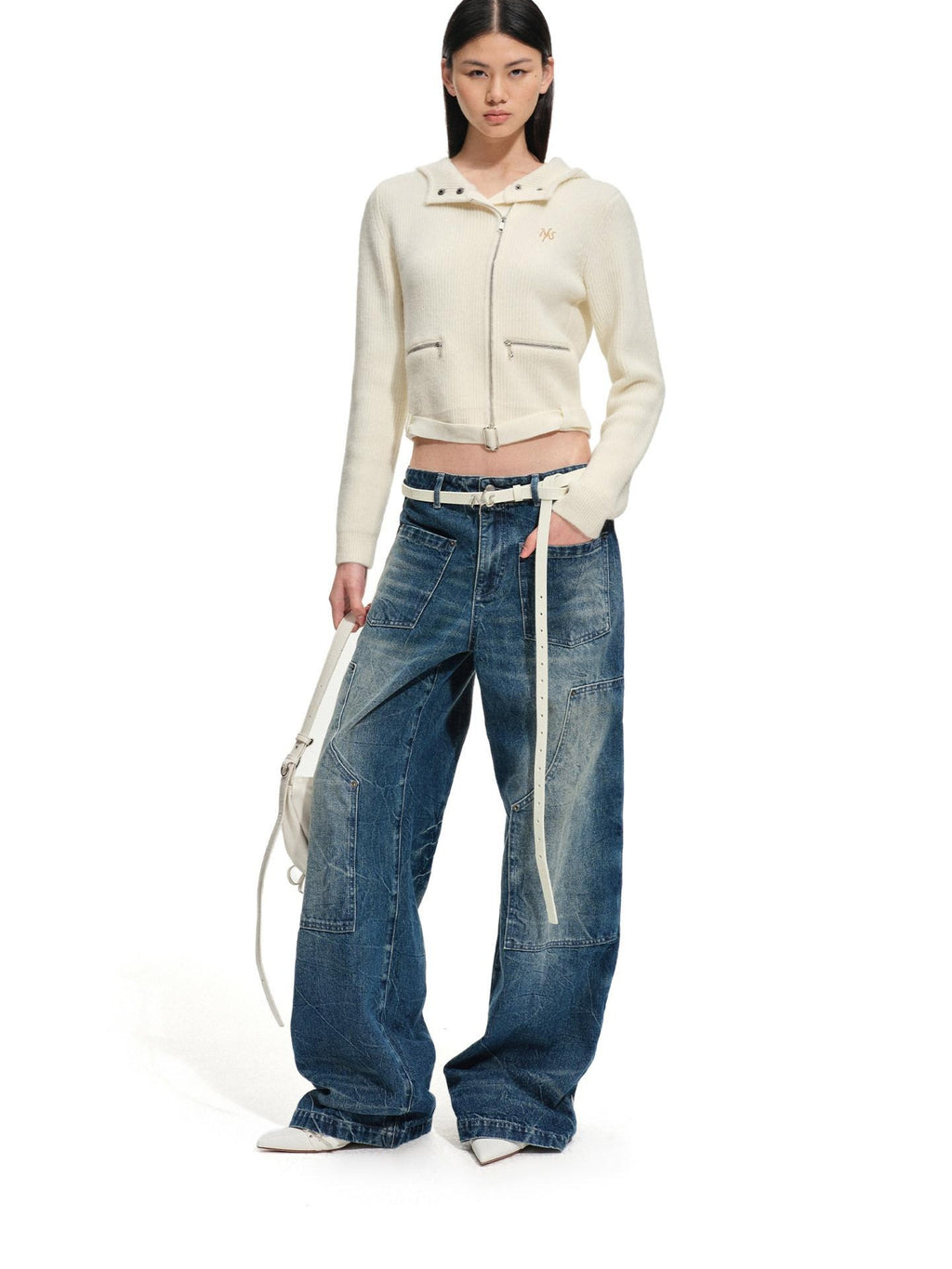 NAWSNOTAWEAR Soft Cotton Natural Waist Vintage Zip Fly Women Blue Wide Leg Jeans