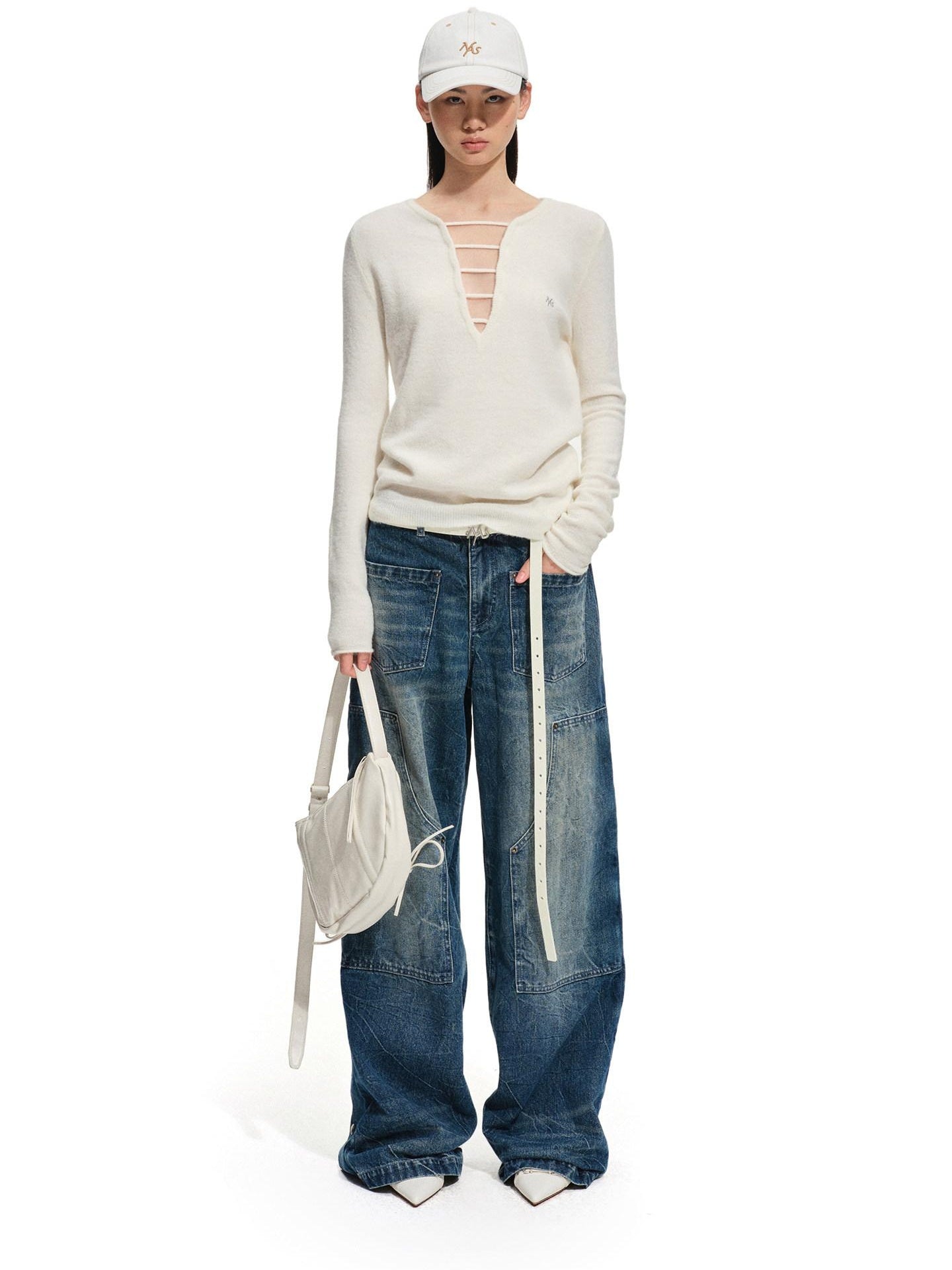 NAWSNOTAWEAR Soft Cotton Natural Waist Vintage Zip Fly Women Blue Wide Leg Jeans