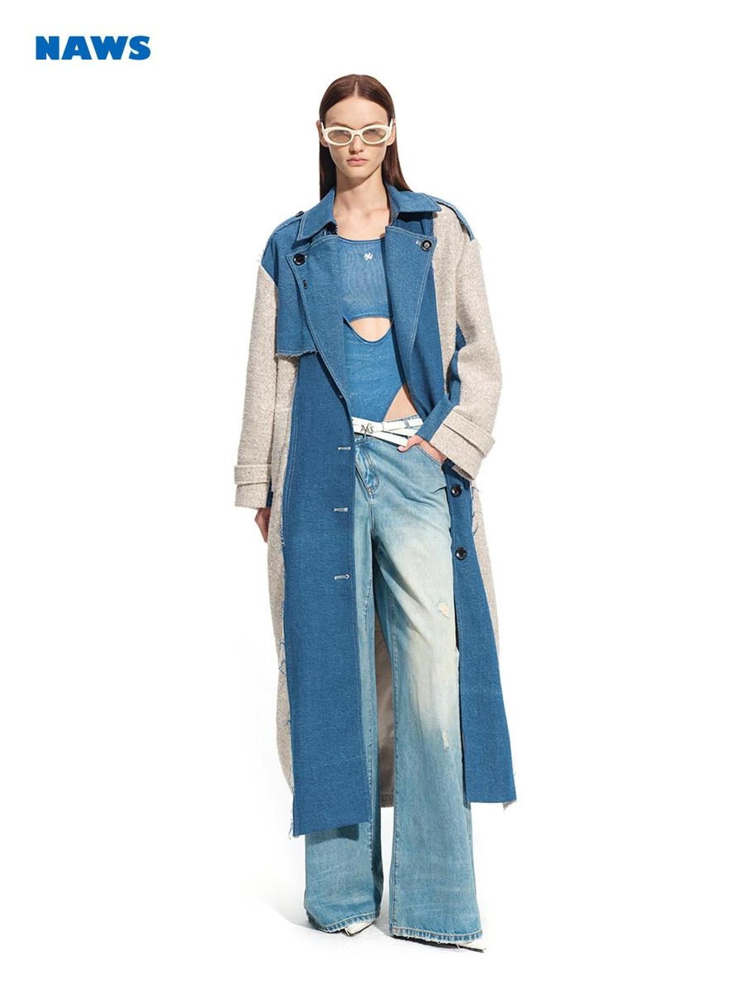 NAWSNOTAWEAR Soft Cotton Slim Faux Layered Casual Women Glacier Blue Long Sleeve T-Shirts