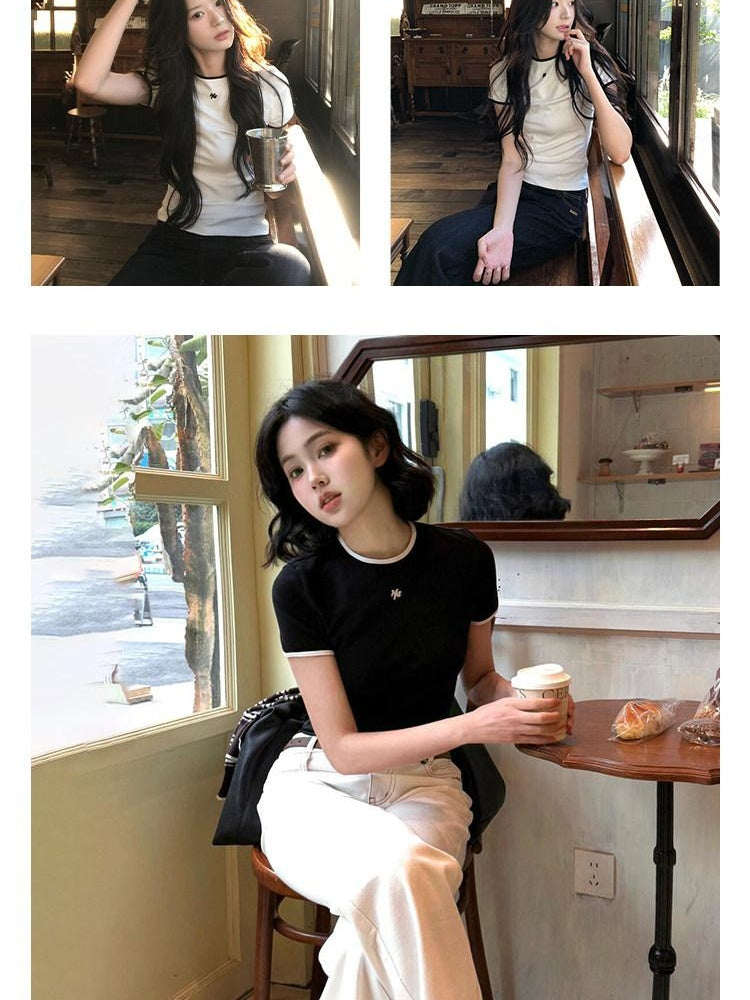 NAWSNOTAWEAR Soft Cotton Stretch Casual Slim Fit Crew Neck Women Short Sleeve T-Shirts