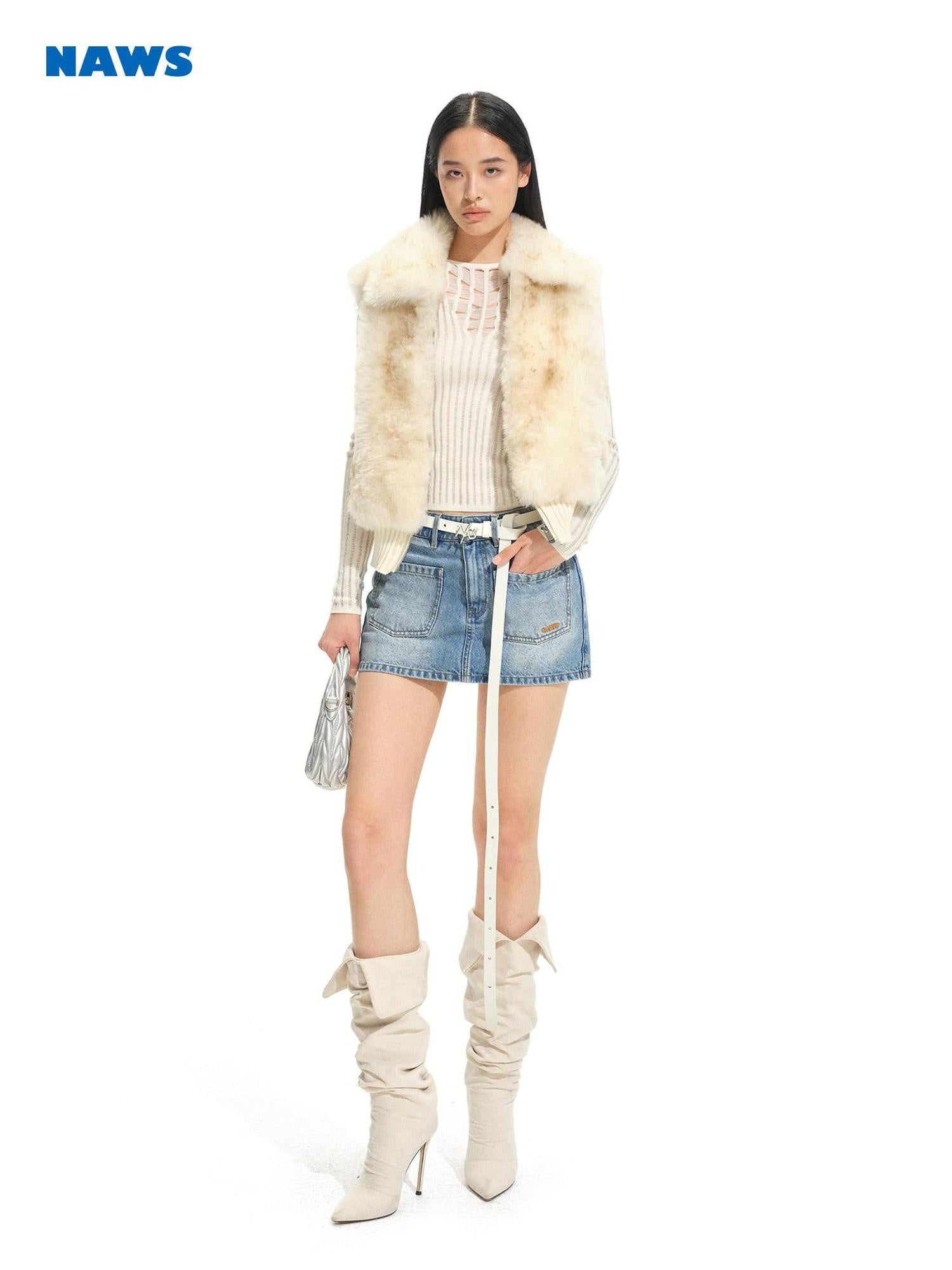 NAWSNOTAWEAR Soft Cozy Knitted Crewneck Pullover Women Ice Blue White Knitwear Sweaters
