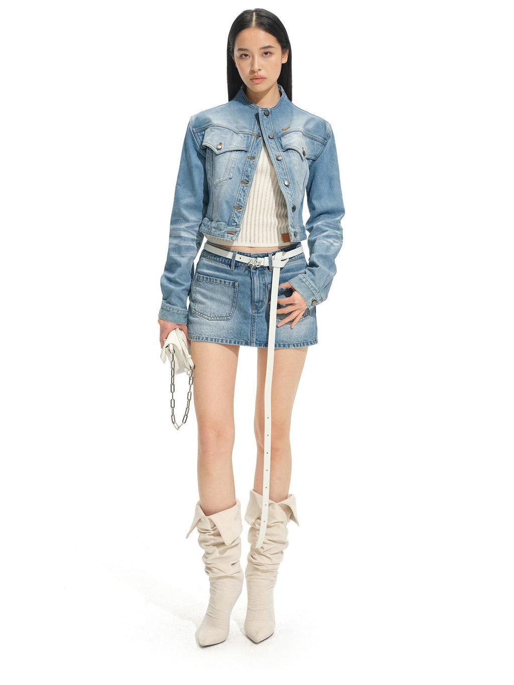 NAWSNOTAWEAR Soft Cozy Knitted Crewneck Pullover Women Ice Blue White Knitwear Sweaters