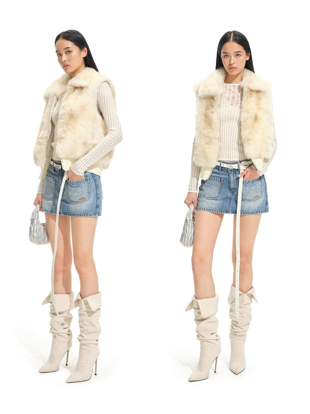 NAWSNOTAWEAR Soft Cozy Knitted Crewneck Pullover Women Ice Blue White Knitwear Sweaters