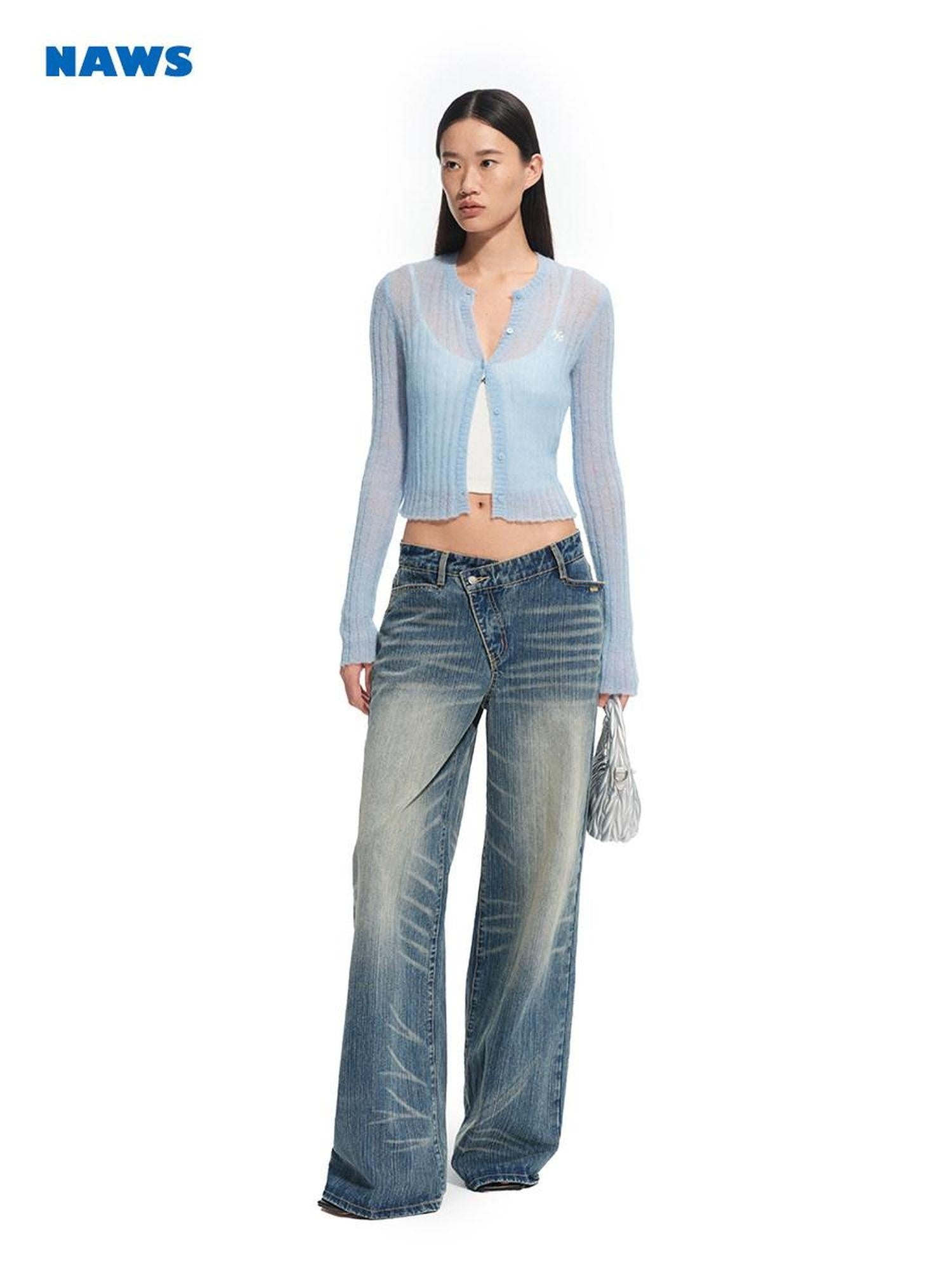 NAWSNOTAWEAR Soft Hollow Knit Slim Fit V-neck Buttoned Women Wool Blend Cardigans