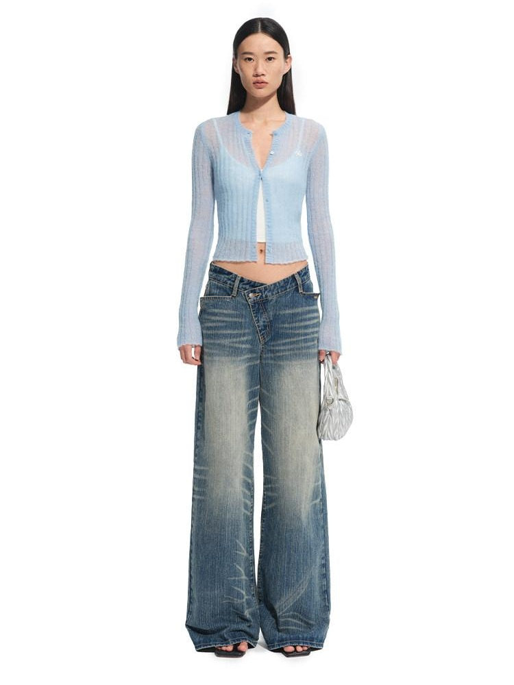 NAWSNOTAWEAR Soft Hollow Knit Slim Fit V-neck Buttoned Women Wool Blend Cardigans