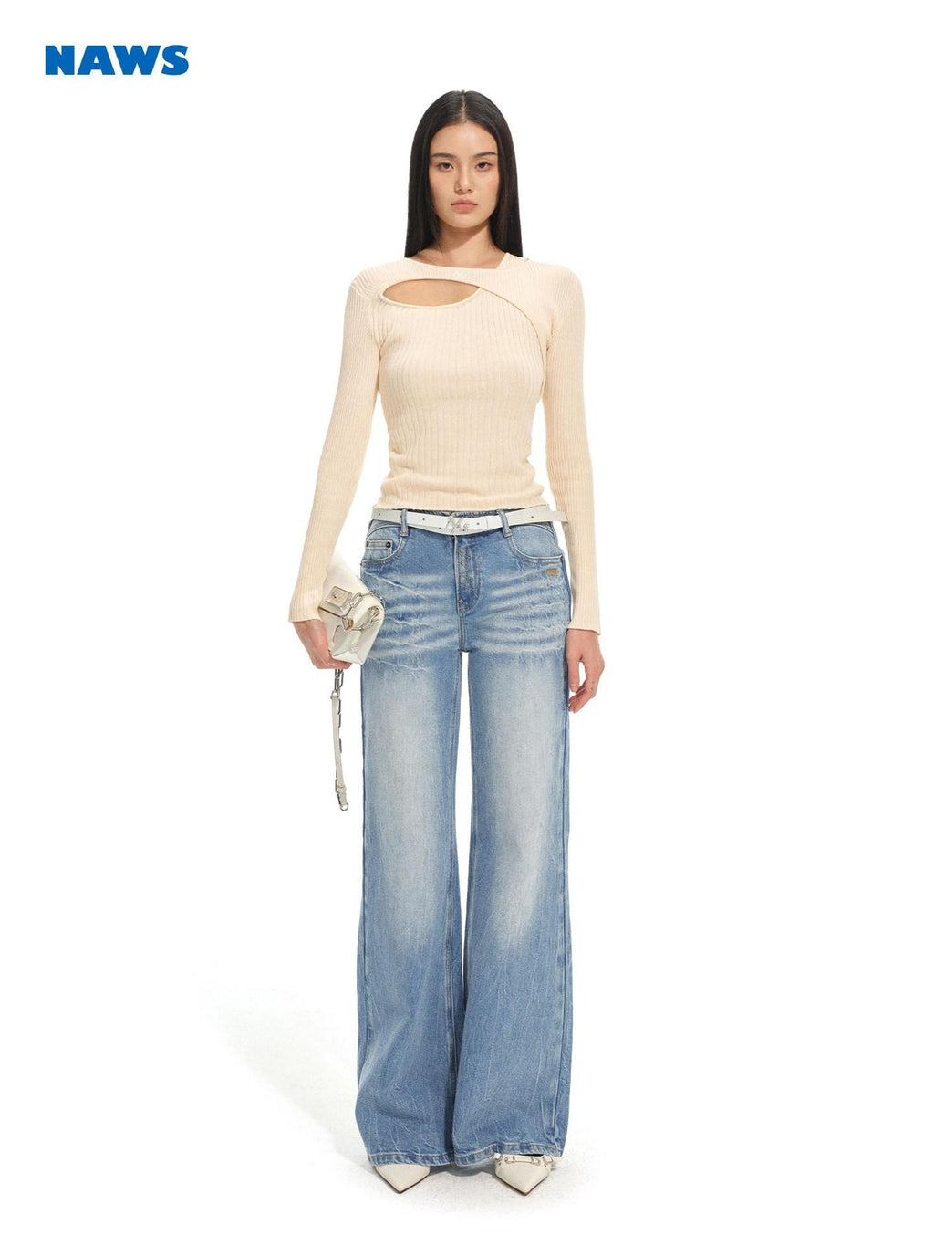 NAWSNOTAWEAR Soft Ivory Minimalist Faux Layered Pullover Women Knitwear Sweaters