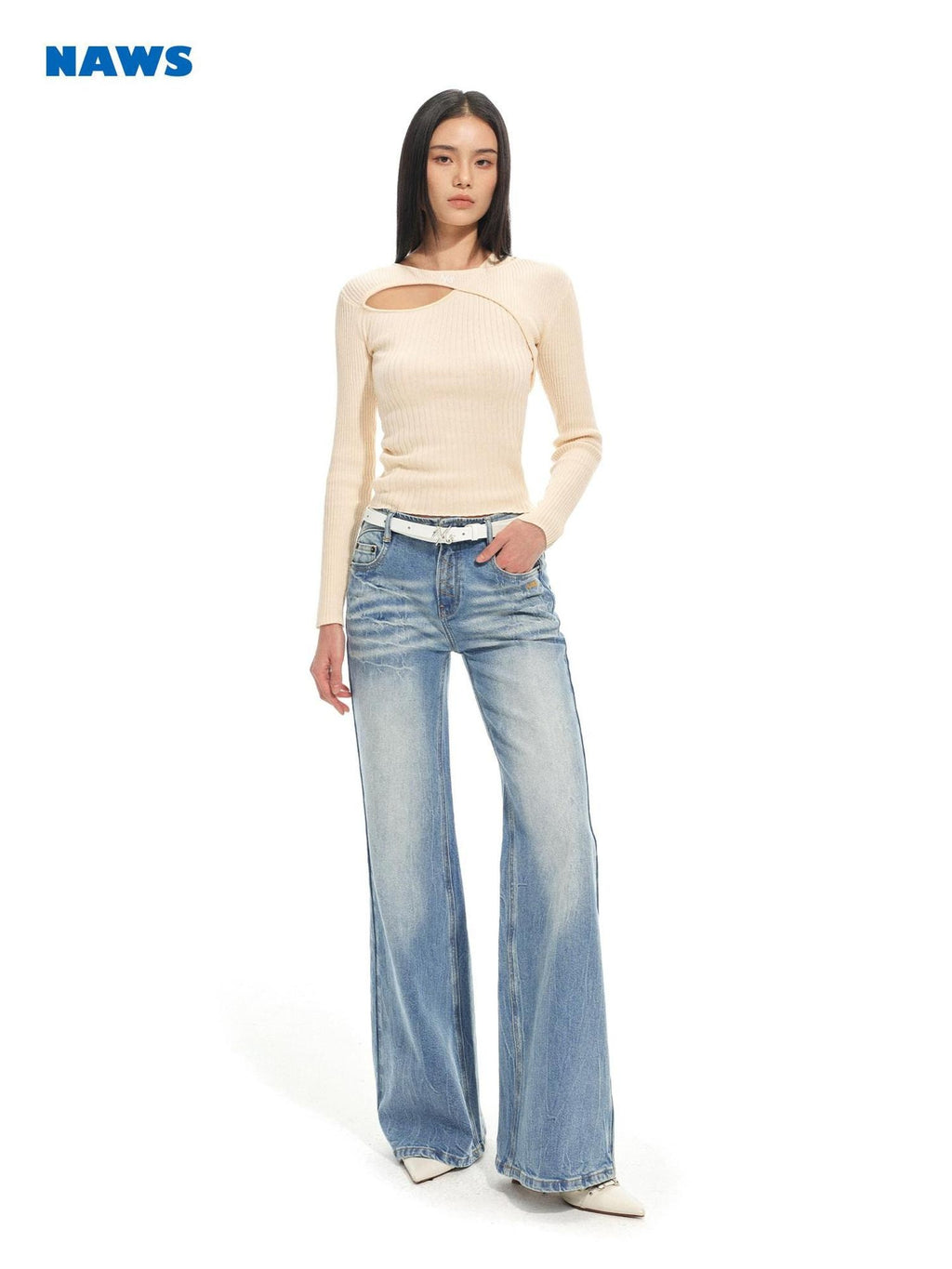 NAWSNOTAWEAR Soft Ivory Minimalist Faux Layered Pullover Women Knitwear Sweaters