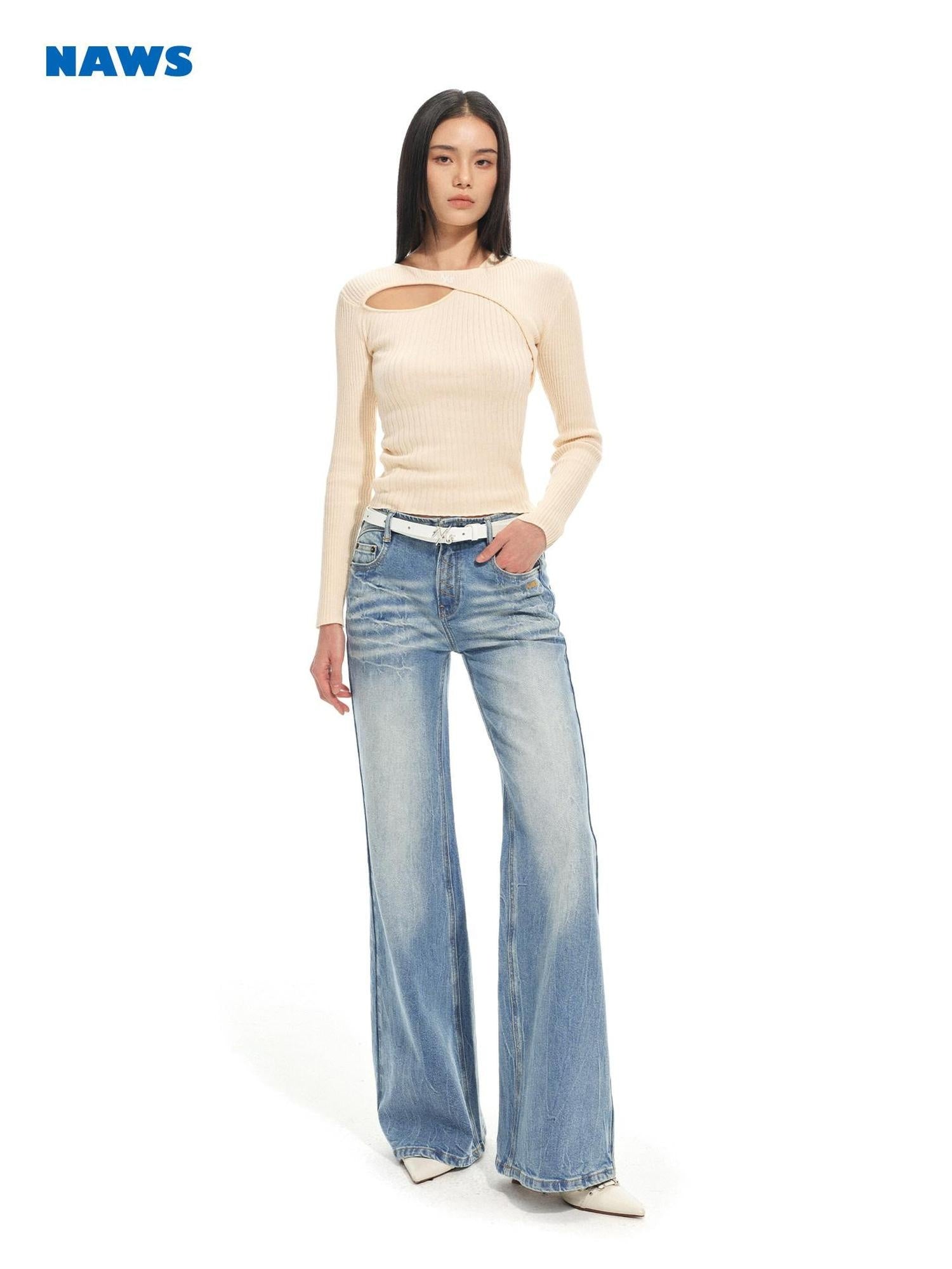 NAWSNOTAWEAR Soft Ivory Minimalist Faux Layered Pullover Women Knitwear Sweaters