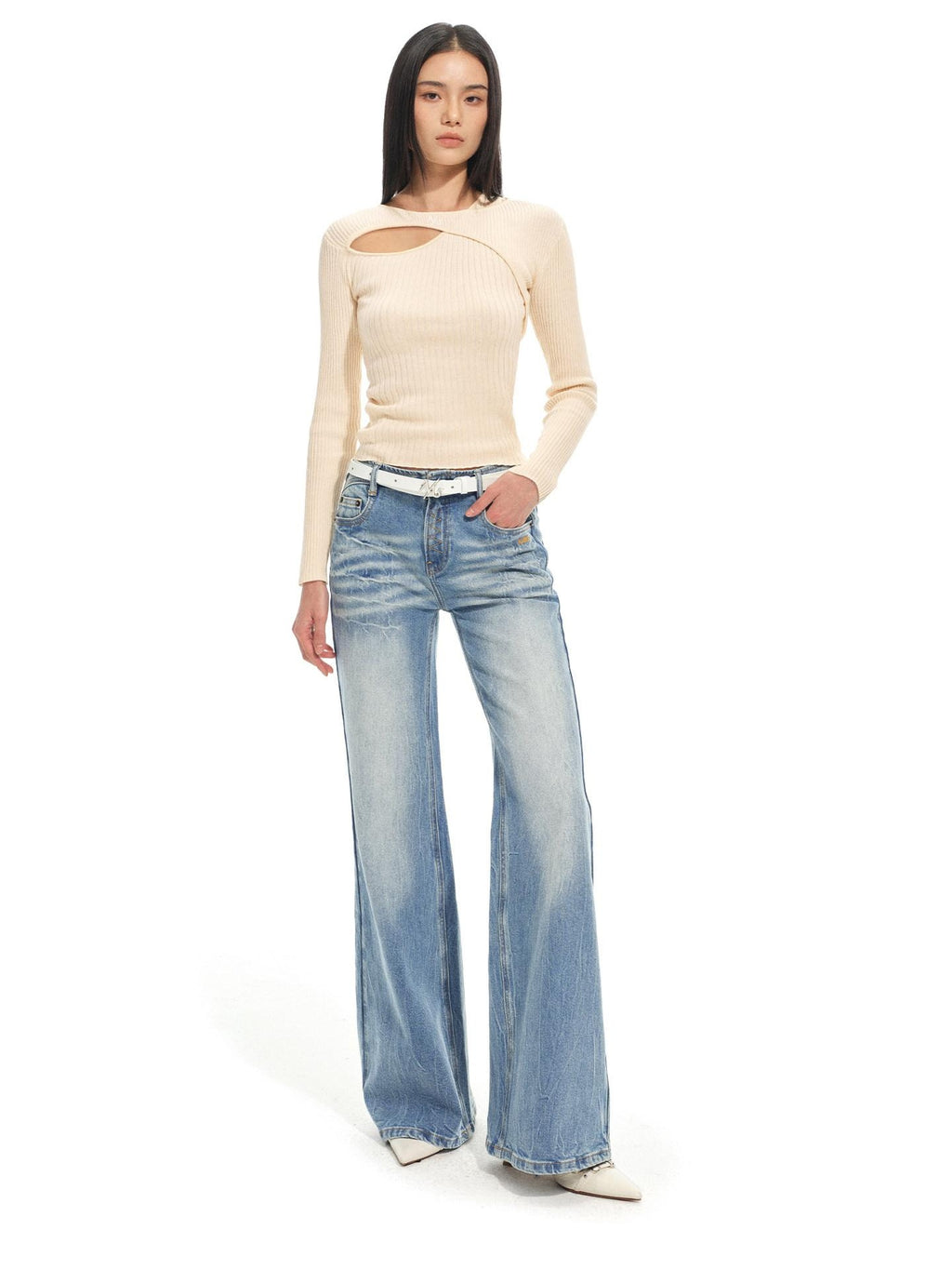NAWSNOTAWEAR Soft Ivory Minimalist Faux Layered Pullover Women Knitwear Sweaters