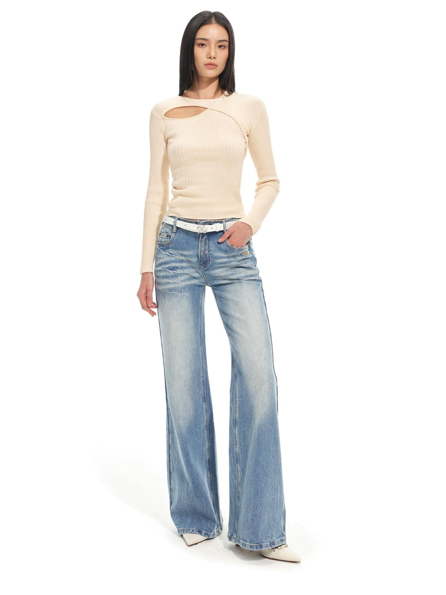 NAWSNOTAWEAR Soft Ivory Minimalist Faux Layered Pullover Women Knitwear Sweaters