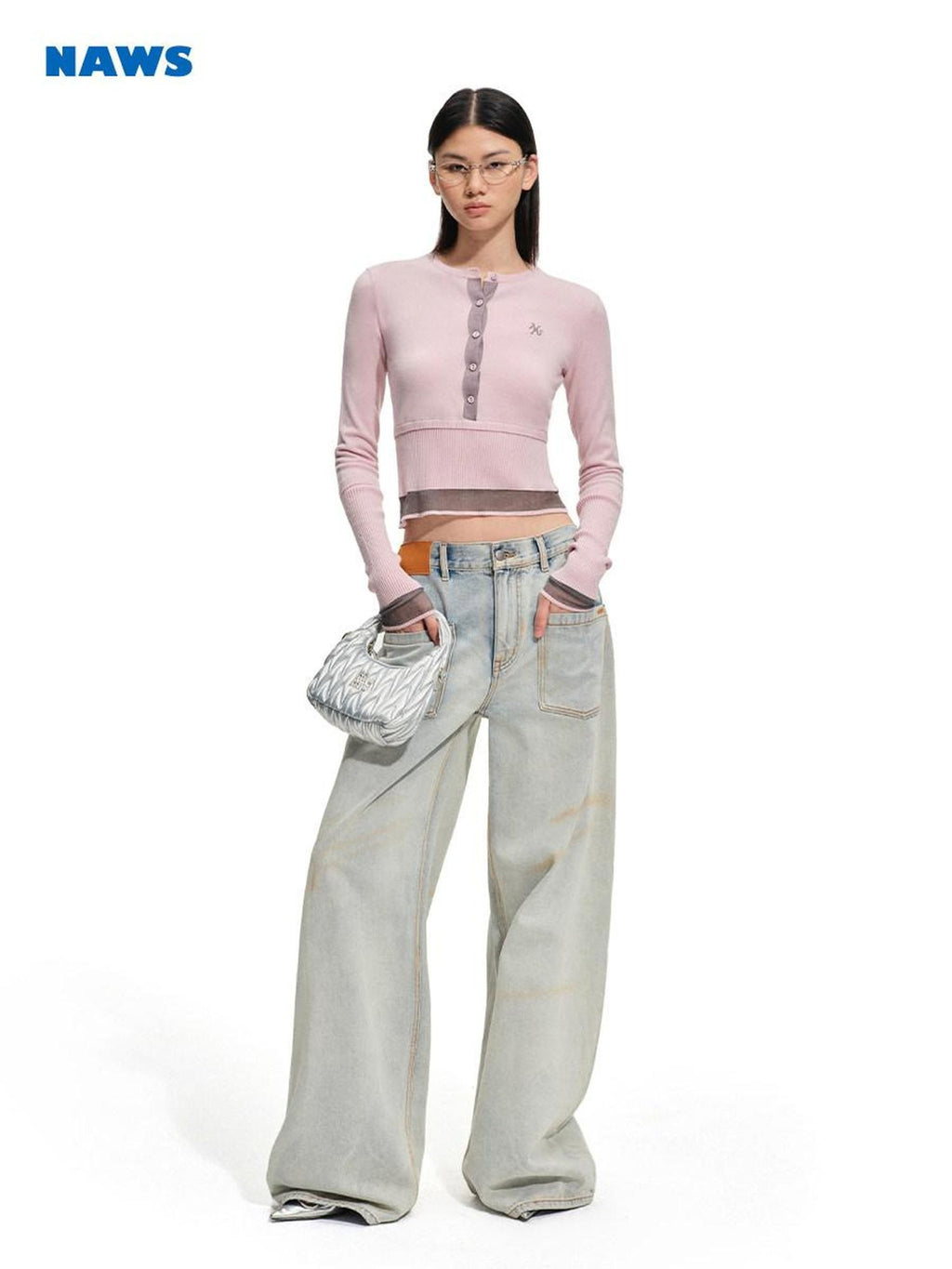 NAWSNOTAWEAR Soft Slim Casual Layered Colorblock Round Neck Button Crop Pullover Sweaters