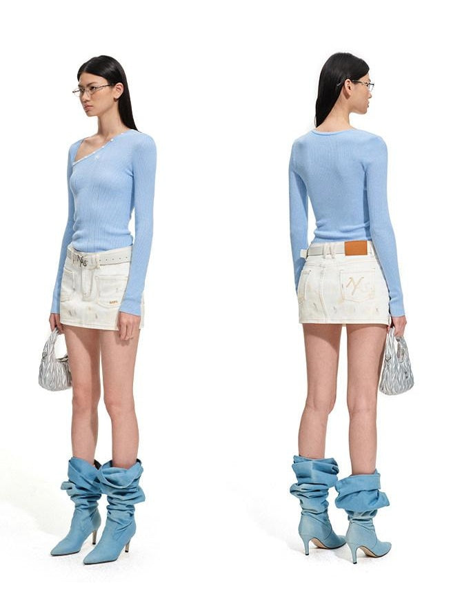 NAWSNOTAWEAR Soft Slim Casual Striped Slant Collar Pullover Wool Blend Knit Women Sweaters