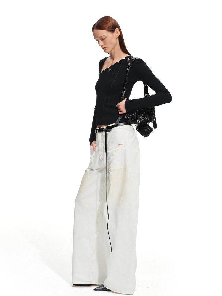 NAWSNOTAWEAR Soft Slim Casual Striped Slant Collar Pullover Wool Blend Knit Women Sweaters