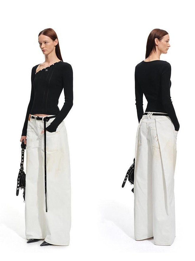 NAWSNOTAWEAR Soft Slim Casual Striped Slant Collar Pullover Wool Blend Knit Women Sweaters