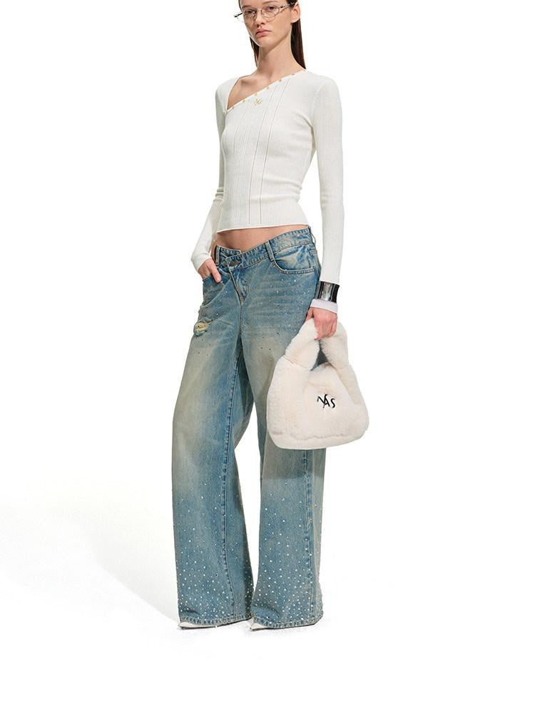 NAWSNOTAWEAR Soft Slim Casual Striped Slant Collar Pullover Wool Blend Knit Women Sweaters