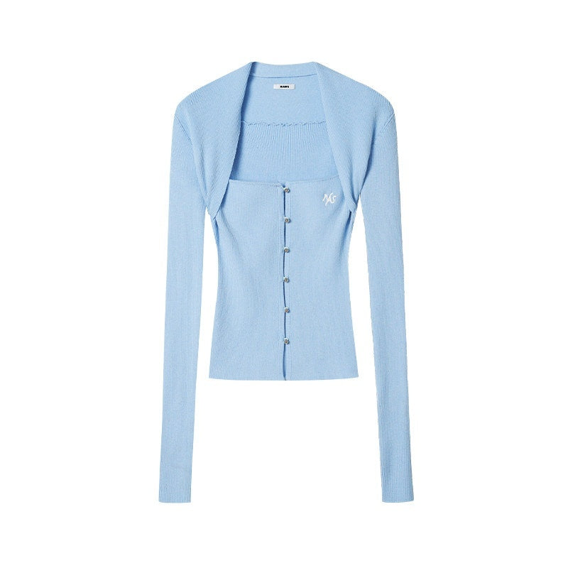 NAWSNOTAWEAR_Soft_Slim_Fit_Layered_Look_Casual_Women_Knit_Button_Pullover_Ice_Blue_Sweaters_MISSTT