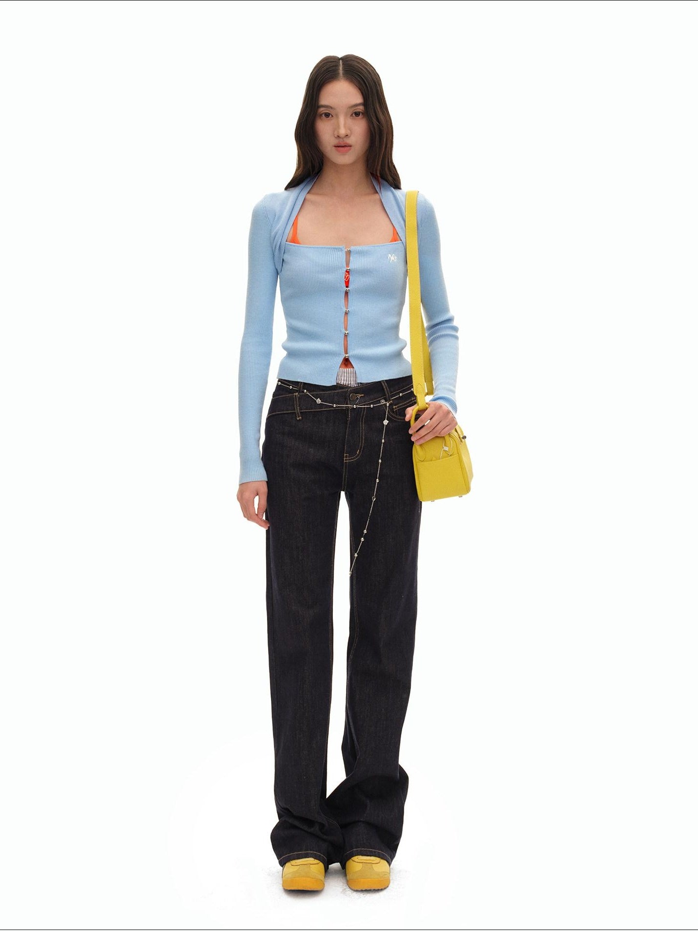 NAWSNOTAWEAR Soft Slim Fit Layered Look Casual Women Knit Button Pullover Ice Blue Sweaters